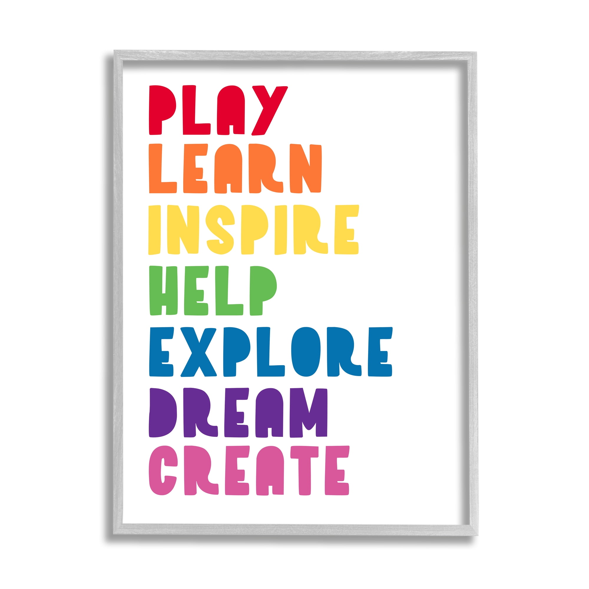 Stupell Indtries Play Learn Inspire Create Phrase List Rainbow Text,11 x 14,Design by Anna Quach