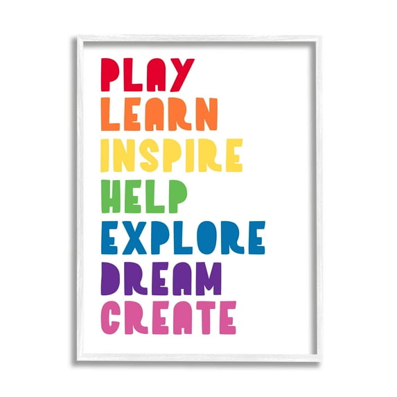 Stupell Indtries Play Learn Inspire Create Phrase List Rainbow Text,16 x 20,Design by Anna Quach