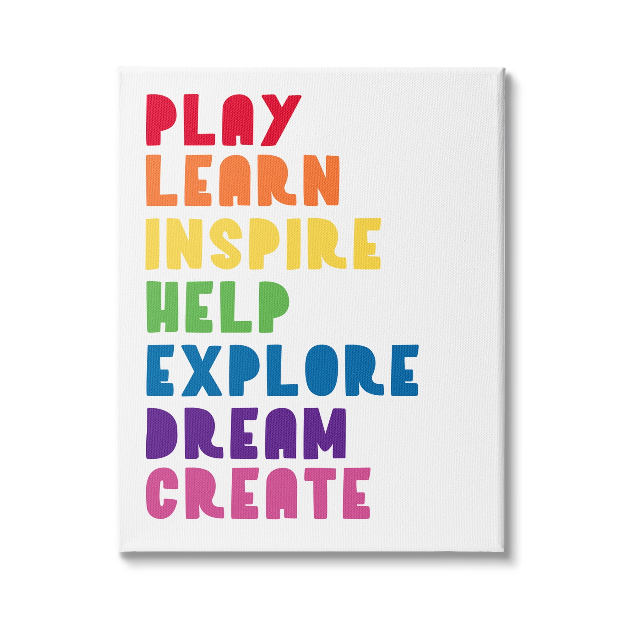 Stupell Indtries Play Learn Inspire Create Phrase List Rainbow Text,16 x 20,Design by Anna Quach