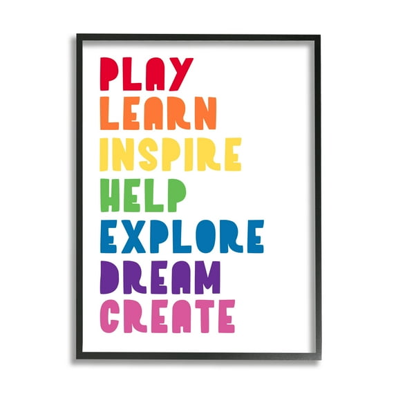 Stupell Indtries Play Learn Inspire Create Phrase List Rainbow Text,16 x 20,Design by Anna Quach