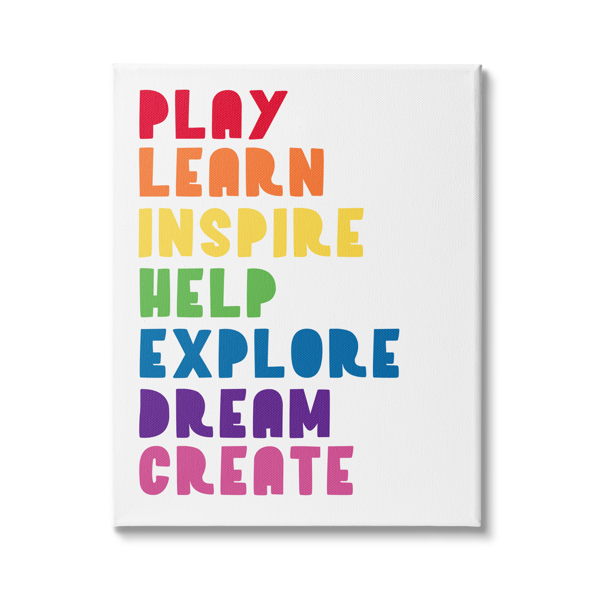 Stupell Indtries Play Learn Inspire Create Phrase List Rainbow Text,36 x 48,Design by Anna Quach