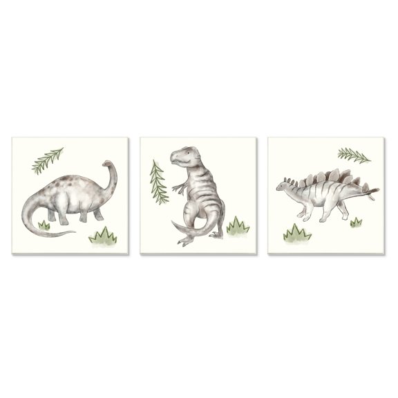 Stupell Indtries Playful Grey Dinosaurs Green Plants Tyrannosaur,12 x 12,Design by Daphne Polselli