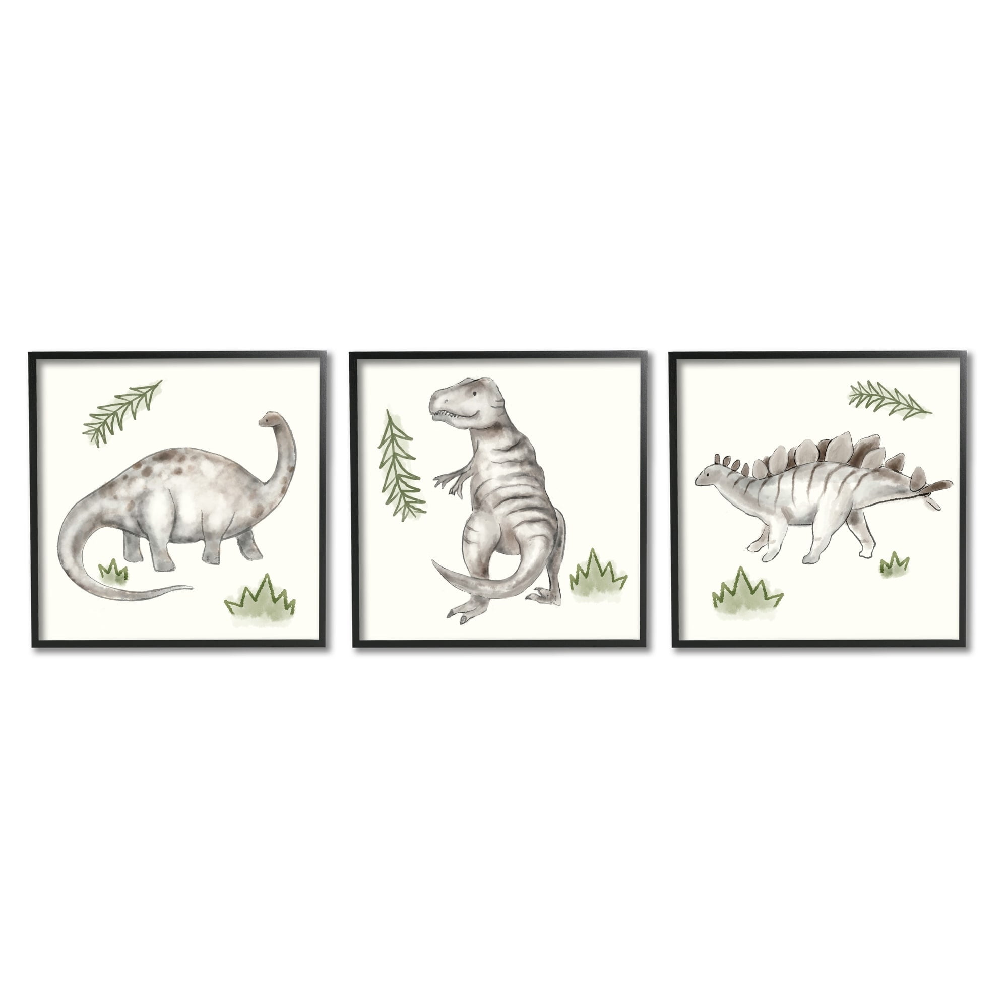Stupell Indtries Playful Grey Dinosaurs Green Plants Tyrannosaur,12 x 12,Design by Daphne Polselli