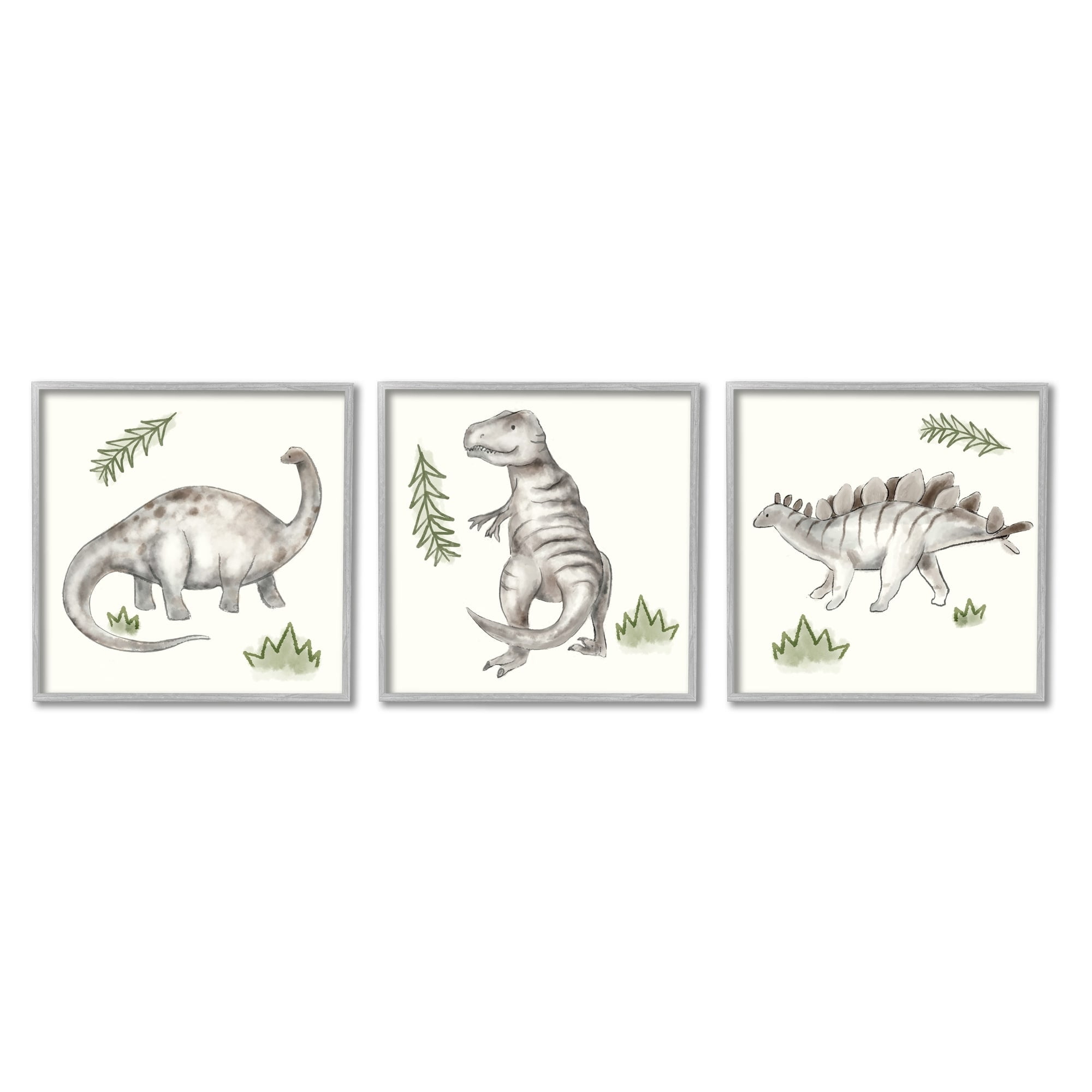 Stupell Indtries Playful Grey Dinosaurs Green Plants Tyrannosaur,12 x 12,Design by Daphne Polselli