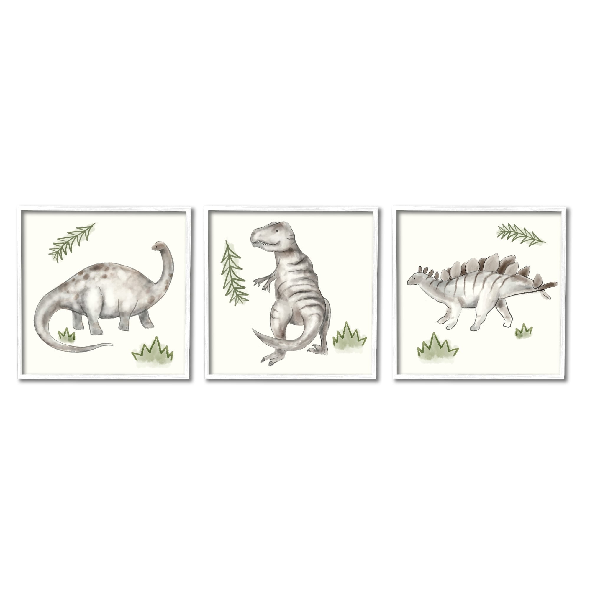 Stupell Indtries Playful Grey Dinosaurs Green Plants Tyrannosaur,17 x 17,Design by Daphne Polselli