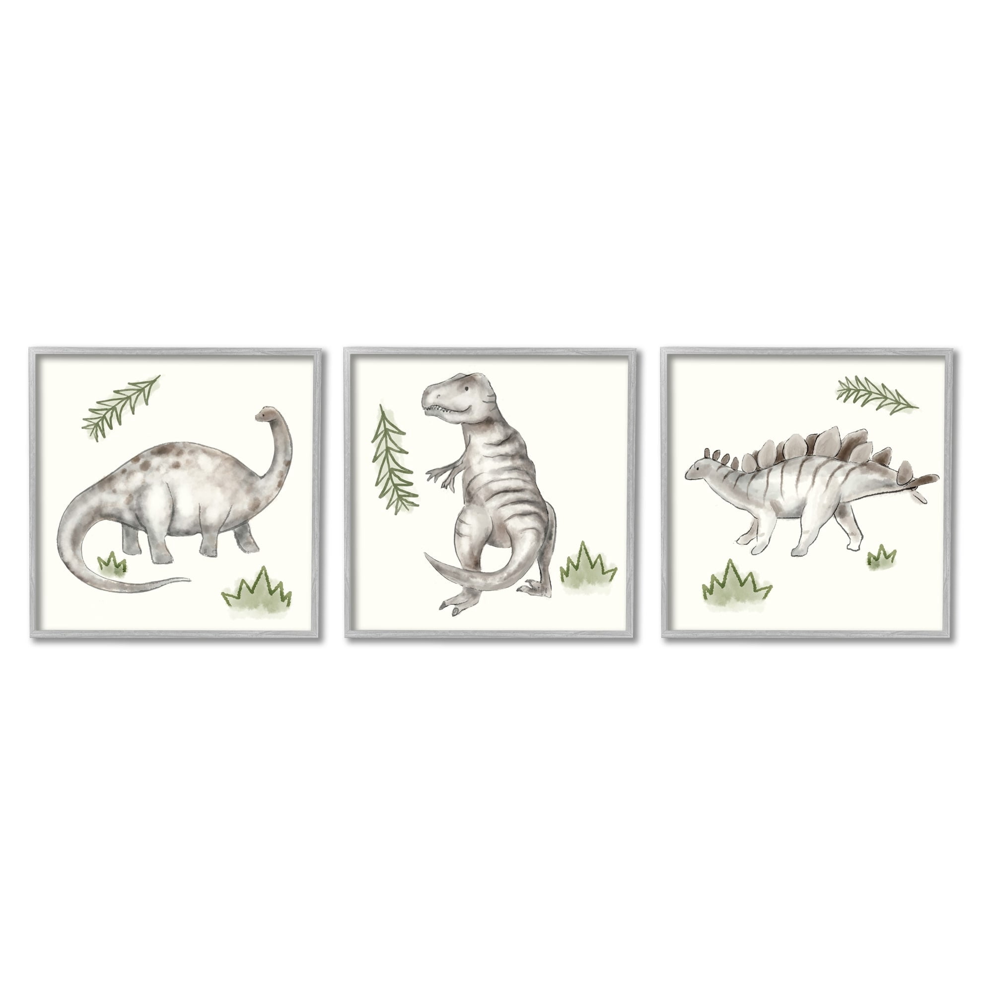 Stupell Indtries Playful Grey Dinosaurs Green Plants Tyrannosaur,17 x 17,Design by Daphne Polselli