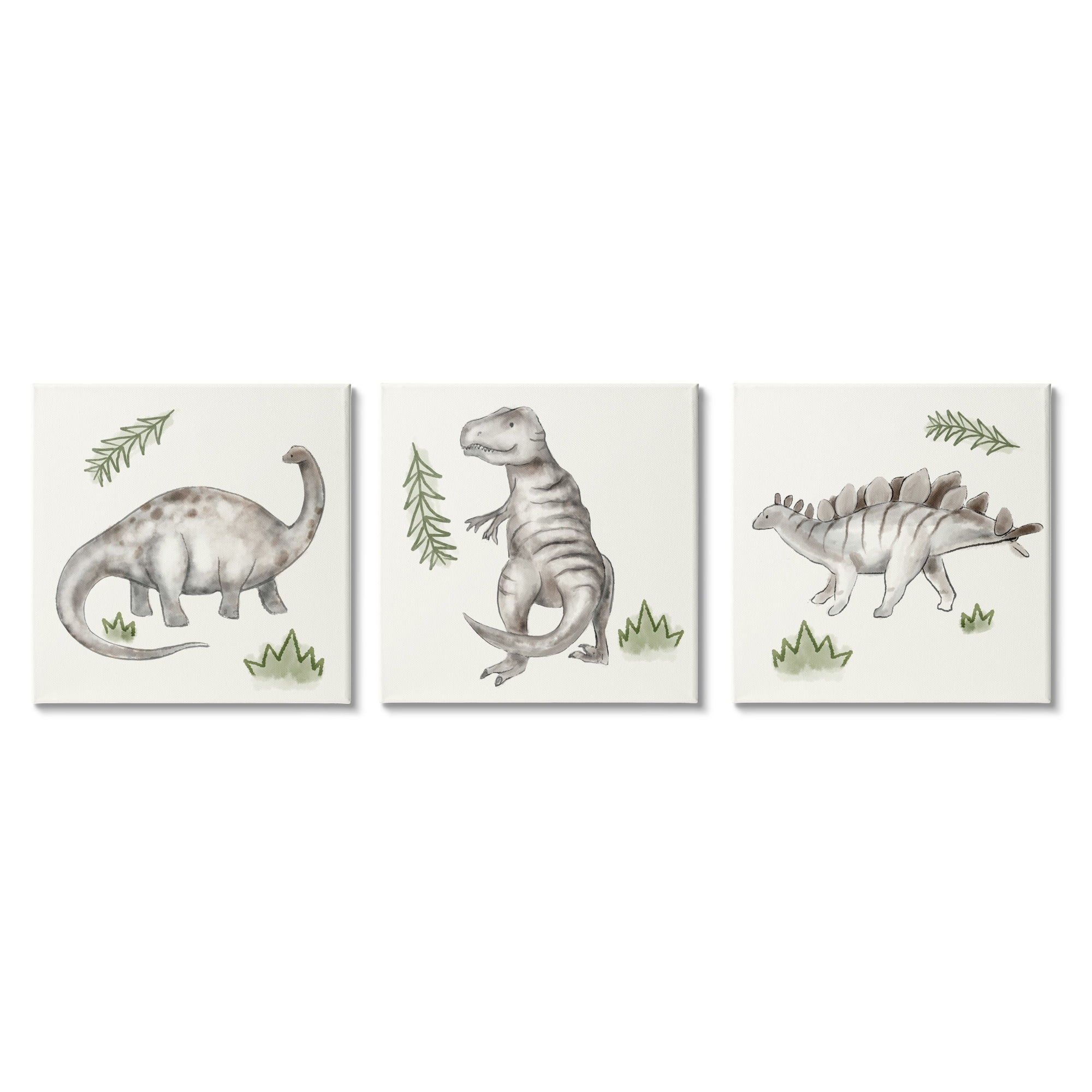 Stupell Indtries Playful Grey Dinosaurs Green Plants Tyrannosaur,17 x 17,Design by Daphne Polselli