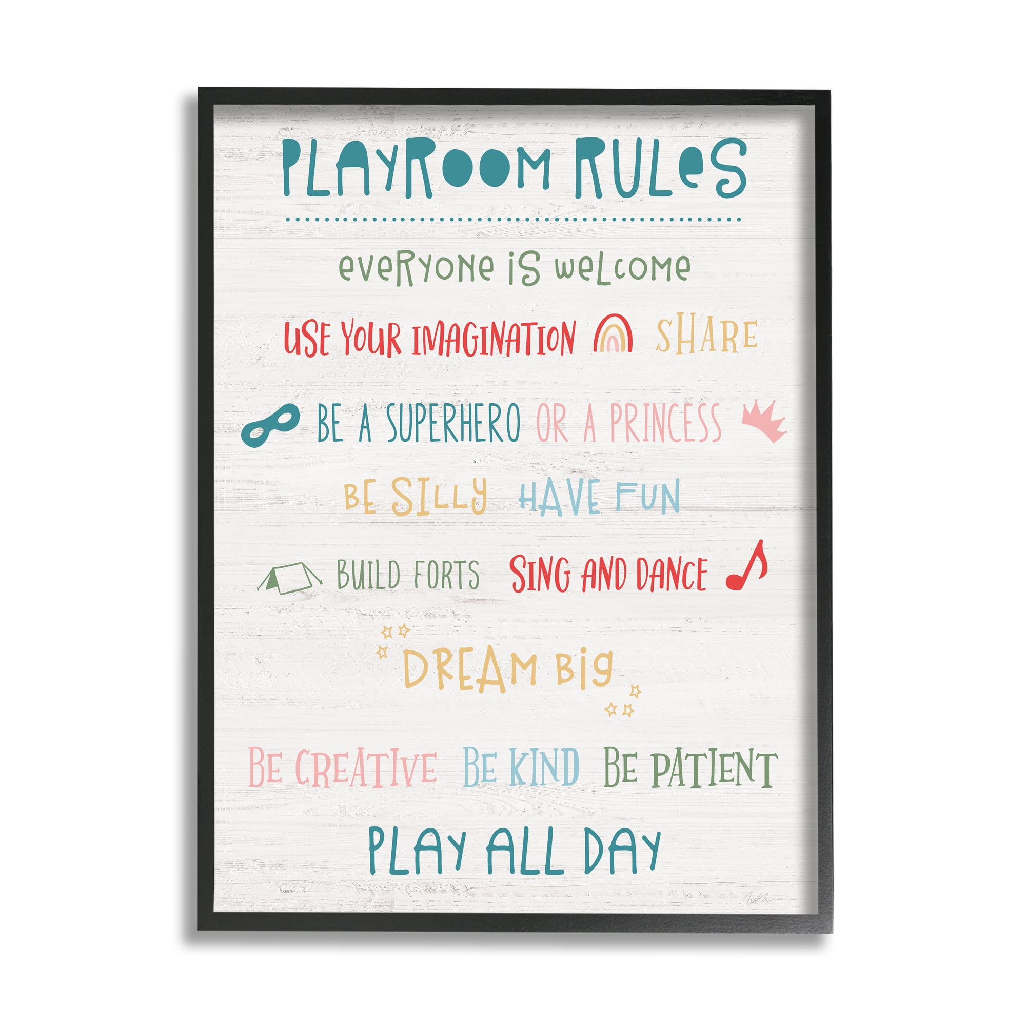 Stupell Indtries Playroom Rules Sign Kid's Motivational Phrases Listed,11 x 14,Design by Natalie Carpentieri