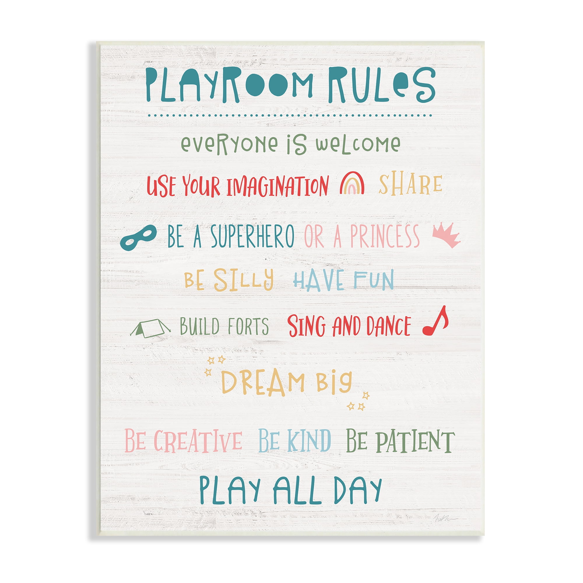 Stupell Indtries Playroom Rules Sign Kid's Motivational Phrases Listed,13 x 19,Design by Natalie Carpentieri