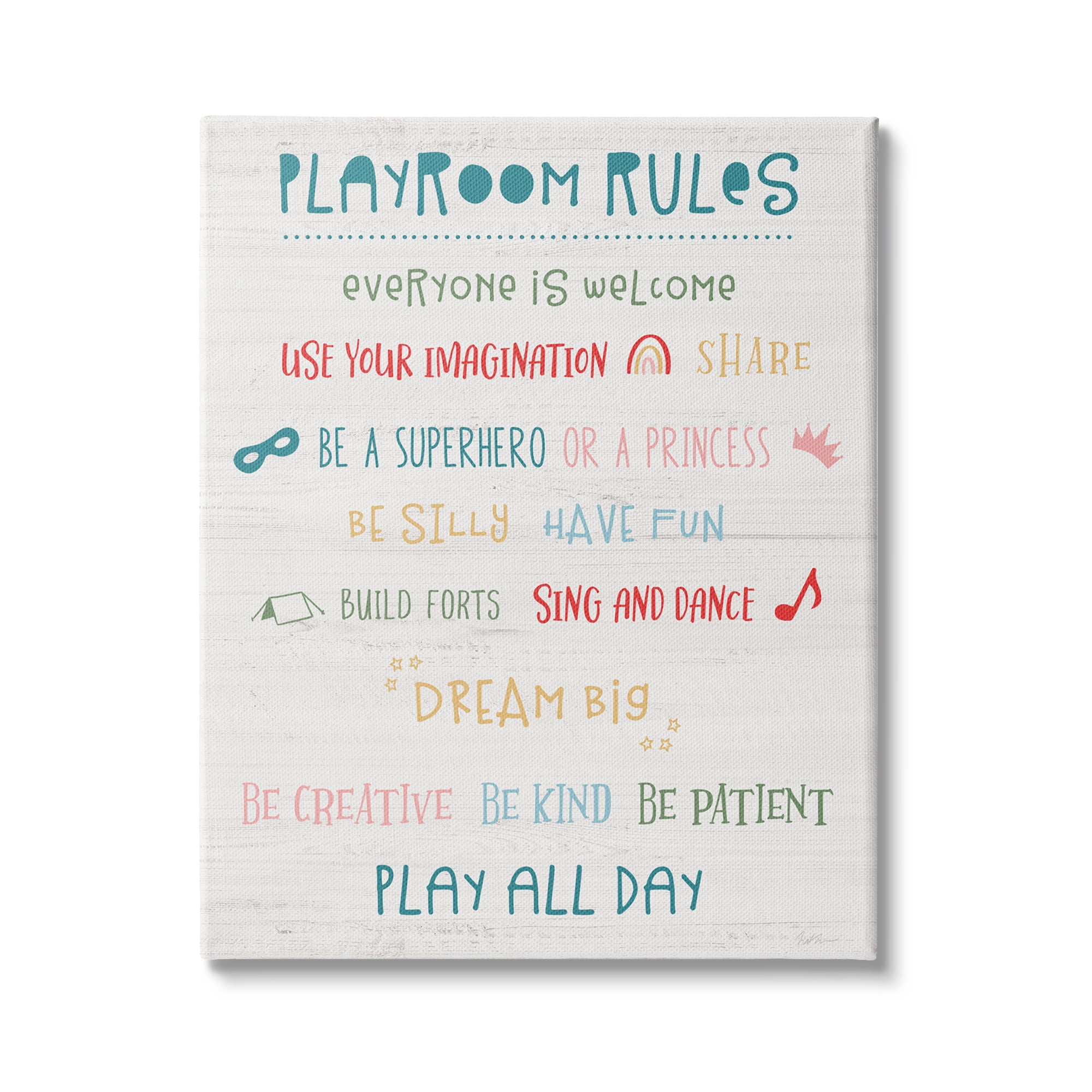 Stupell Indtries Playroom Rules Sign Kid's Motivational Phrases Listed,24 x 30,Design by Natalie Carpentieri