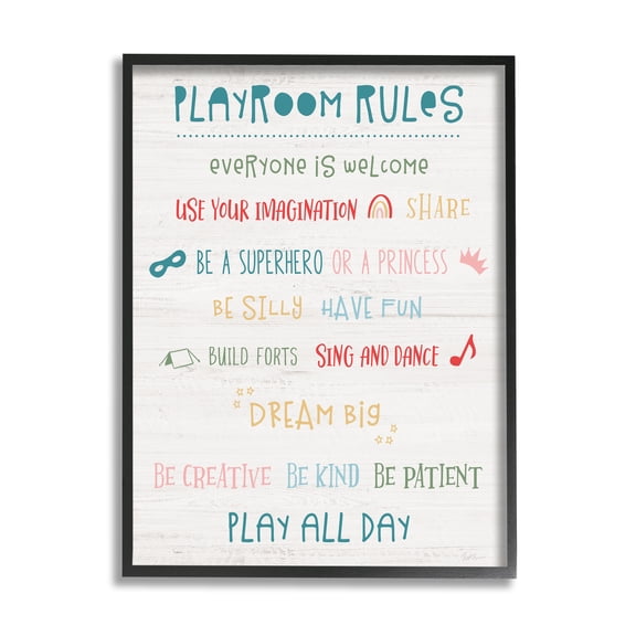 Stupell Indtries Playroom Rules Sign Kid's Motivational Phrases Listed,24 x 30,Design by Natalie Carpentieri