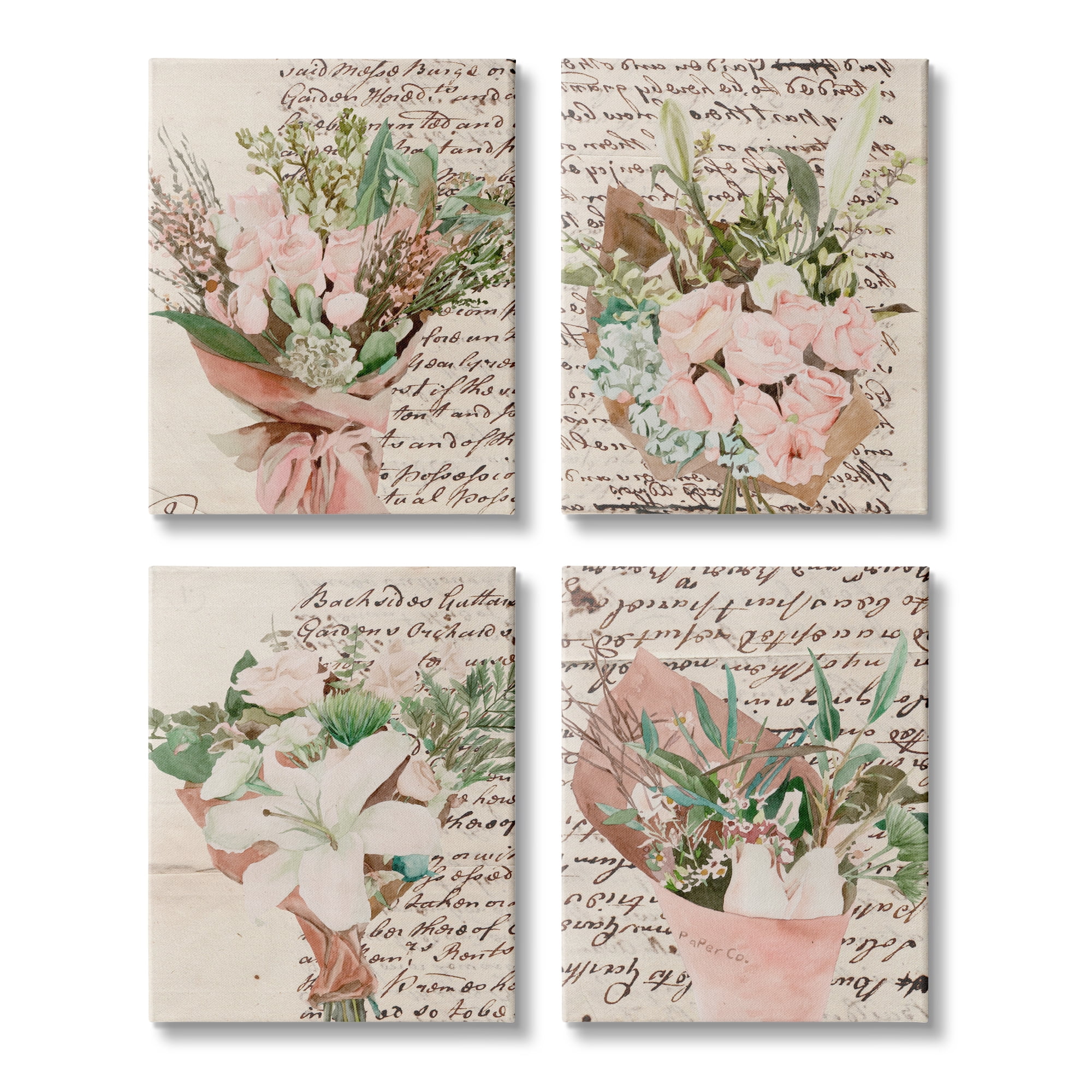 Stupell Indtries Quaint Pink Flowers Green Leaves Vintage Brown Script,16 x 20,Design by Melissa Wang