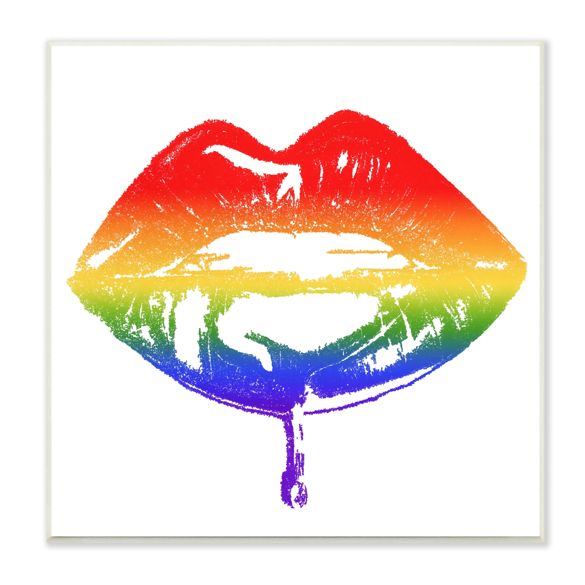 Stupell Indtries Rainbow Puckered Lips Retro Cosmetic Drip Kiss,12 x 12,Design by Amaya