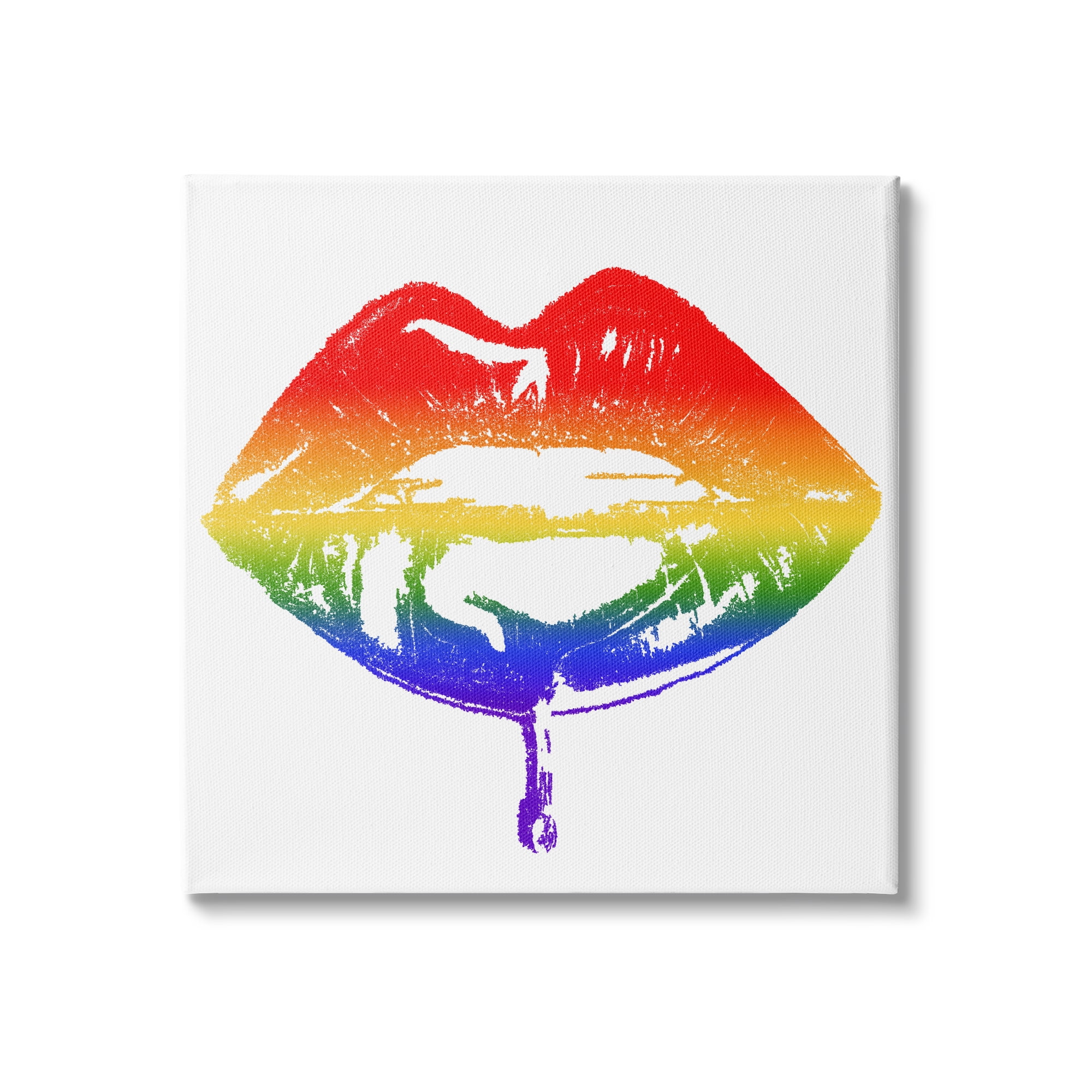Stupell Indtries Rainbow Puckered Lips Retro Cosmetic Drip Kiss,17 x 17,Design by Amaya
