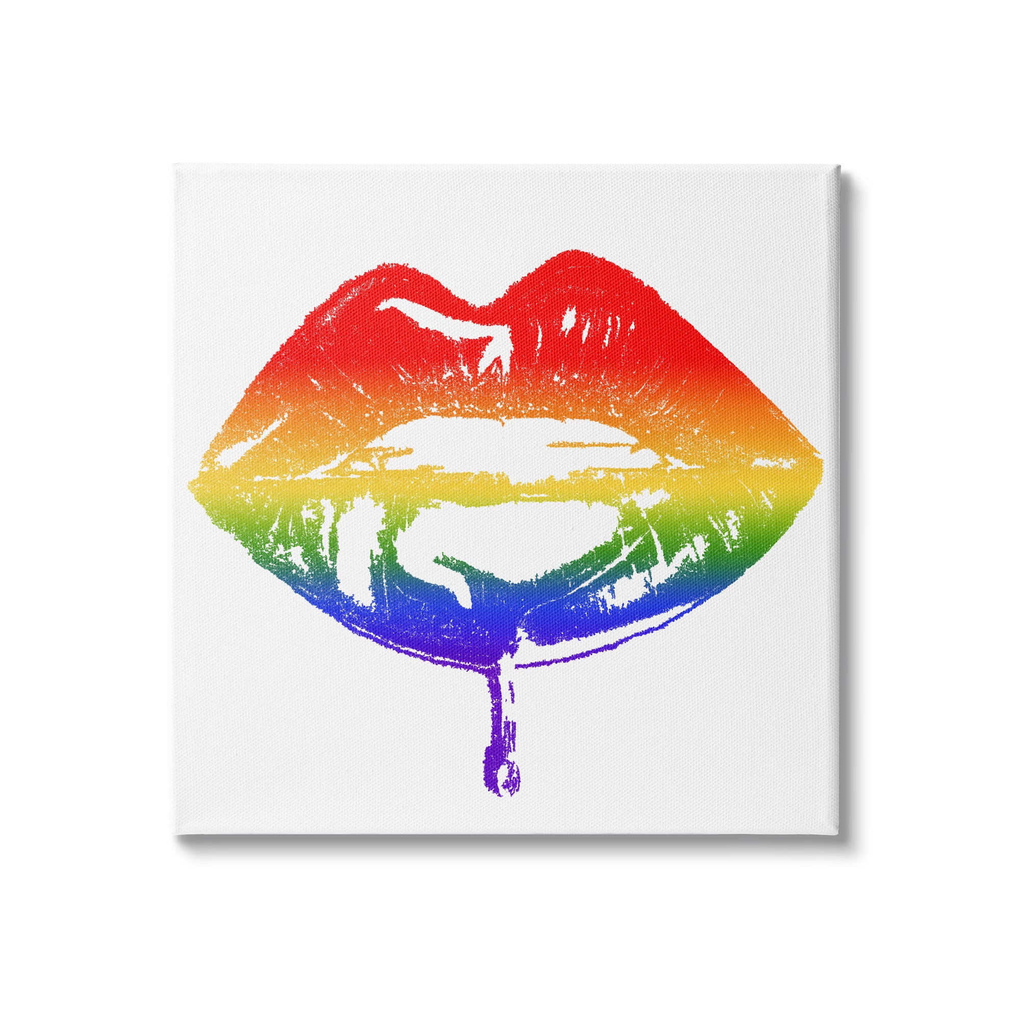 Stupell Indtries Rainbow Puckered Lips Retro Cosmetic Drip Kiss,30 x 30,Design by Amaya