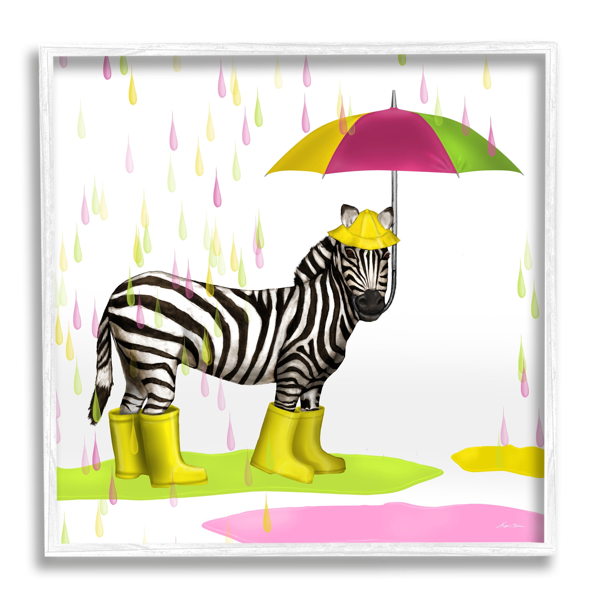 Stupell Indtries Rainy Day Zebra Umbrella Pink Green Paint Rain,17 x 17,Design by Hugo Edwins