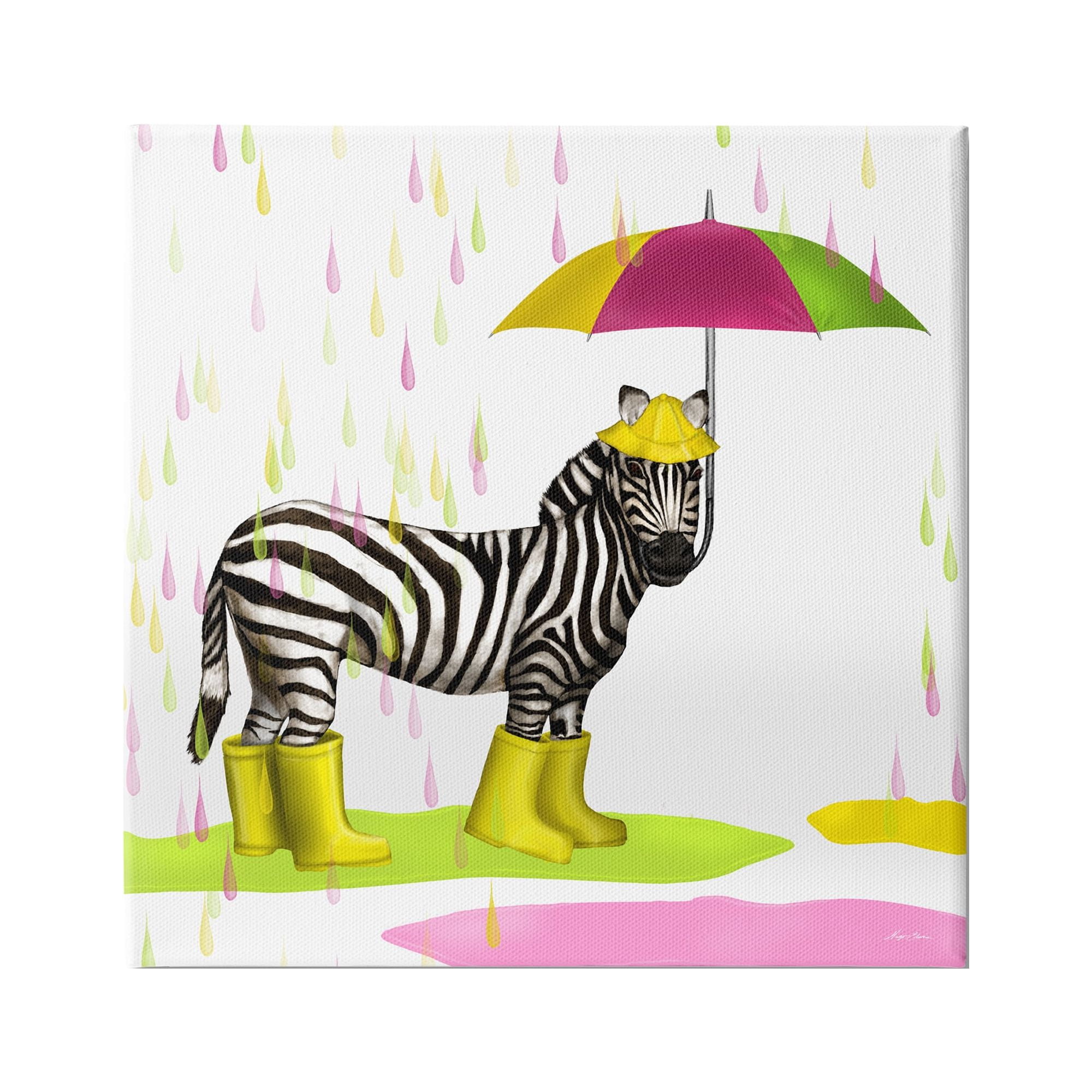 Stupell Indtries Rainy Day Zebra Umbrella Pink Green Paint Rain,30 x 30,Design by Hugo Edwins