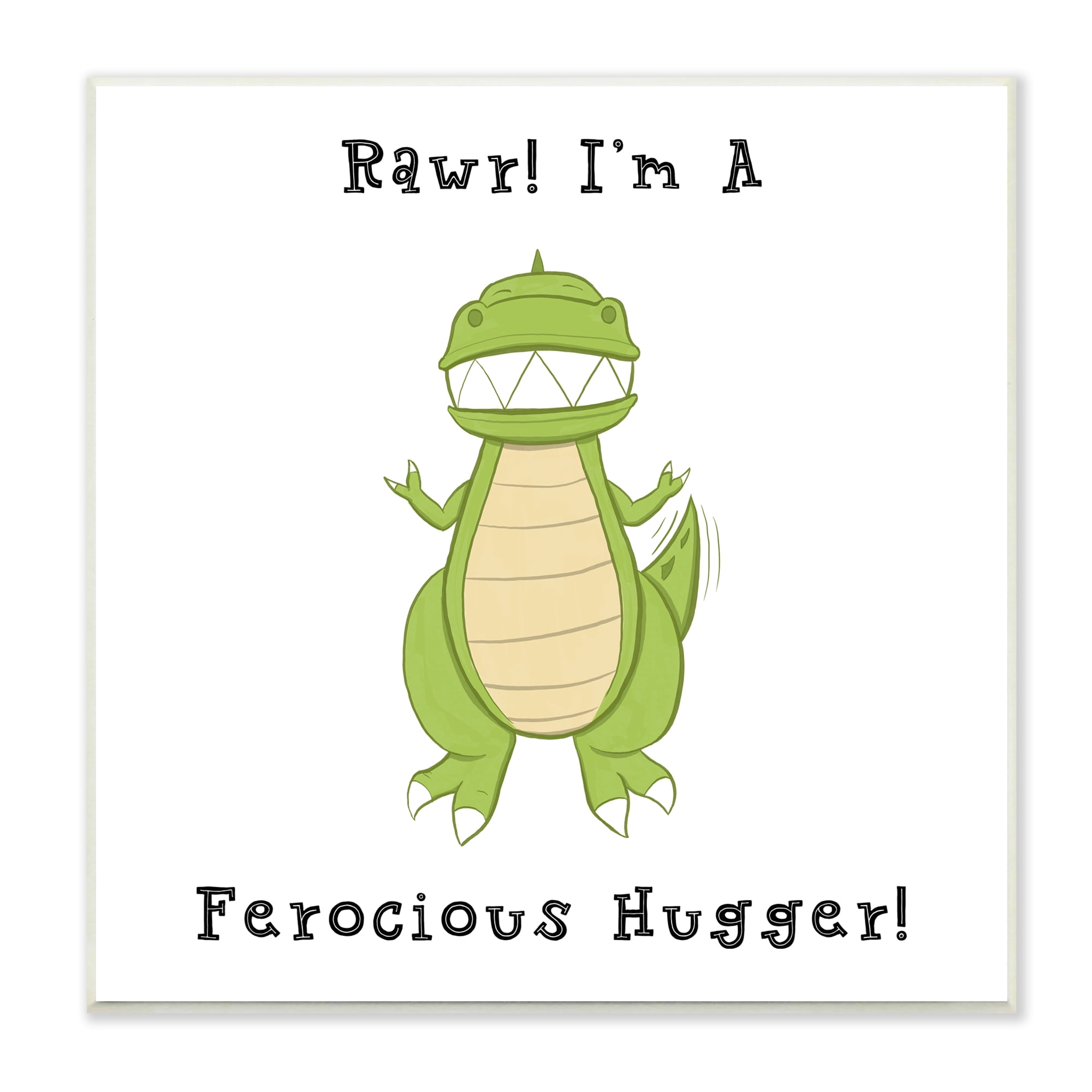 Stupell Indtries Rawr Ferocio Hugger Happy Green Dinosaur Smiling T-Rex,12 x 12,Design by Hugo Edwins
