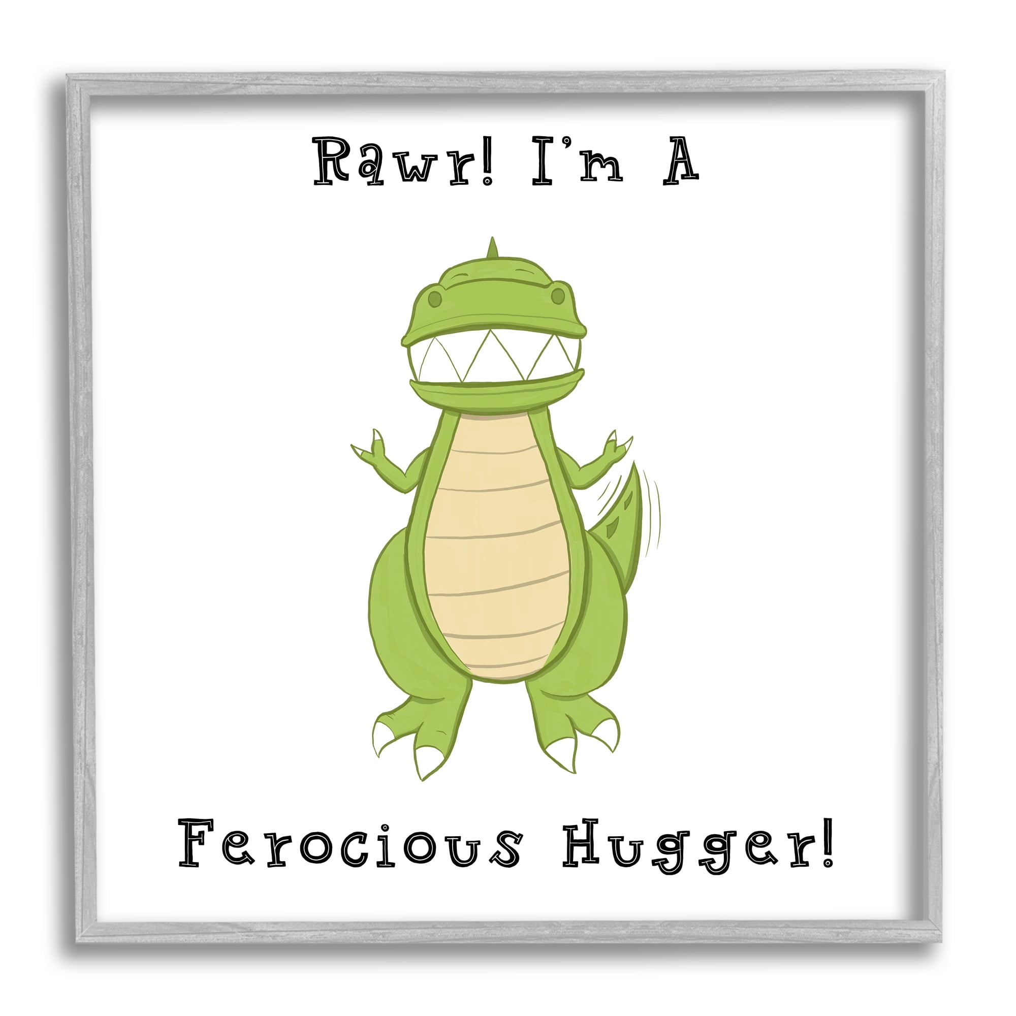 Stupell Indtries Rawr Ferocio Hugger Happy Green Dinosaur Smiling T-Rex,12 x 12,Design by Hugo Edwins