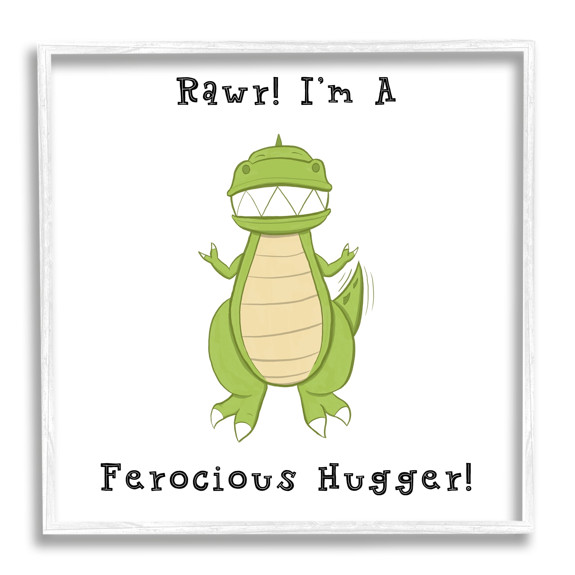 Stupell Indtries Rawr Ferocio Hugger Happy Green Dinosaur Smiling T-Rex,24 x 24,Design by Hugo Edwins