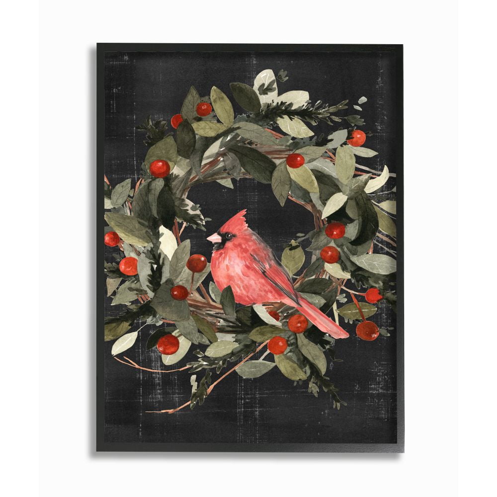 Stupell Indtries Red Cardinal In Wreath Design Framed Wall Art by Emma Scarvey