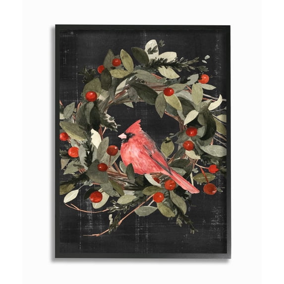 Stupell Indtries Red Cardinal In Wreath Design Framed Wall Art by Emma Scarvey