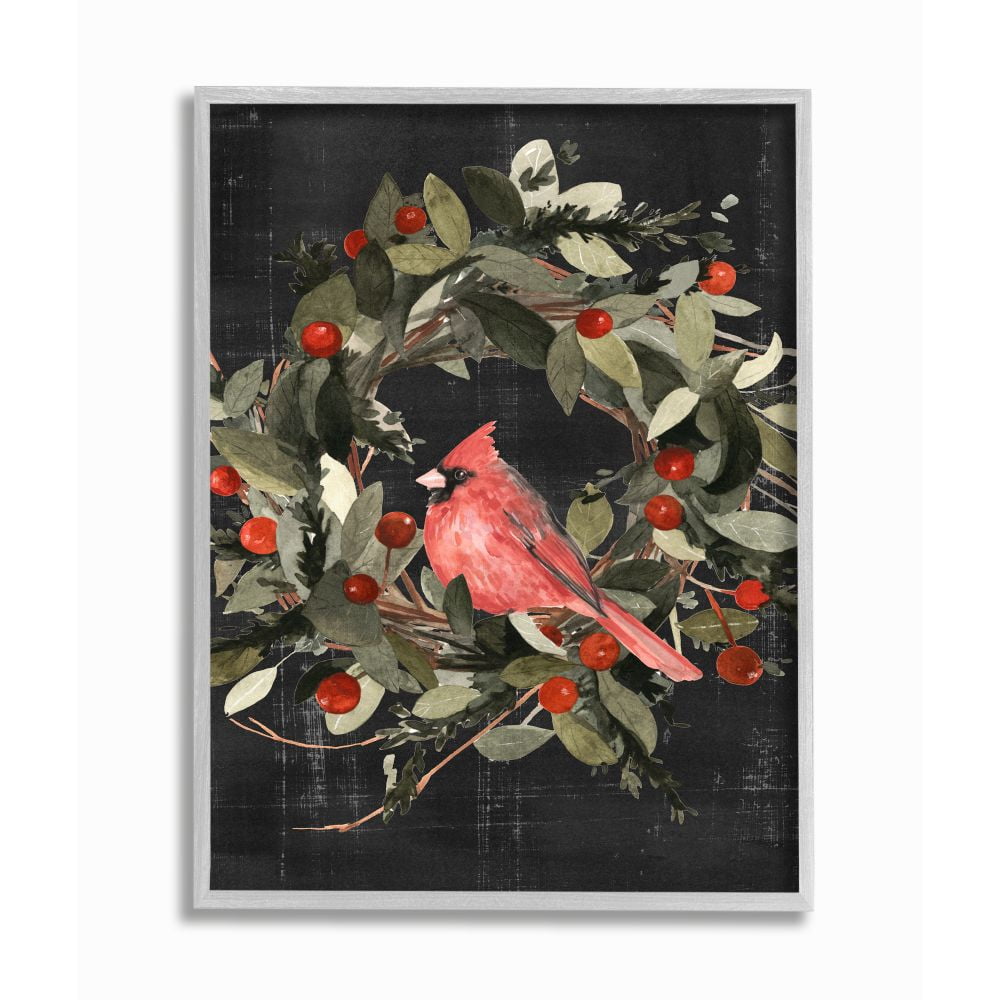 Stupell Indtries Red Cardinal In Wreath Design Framed Wall Art by Emma Scarvey