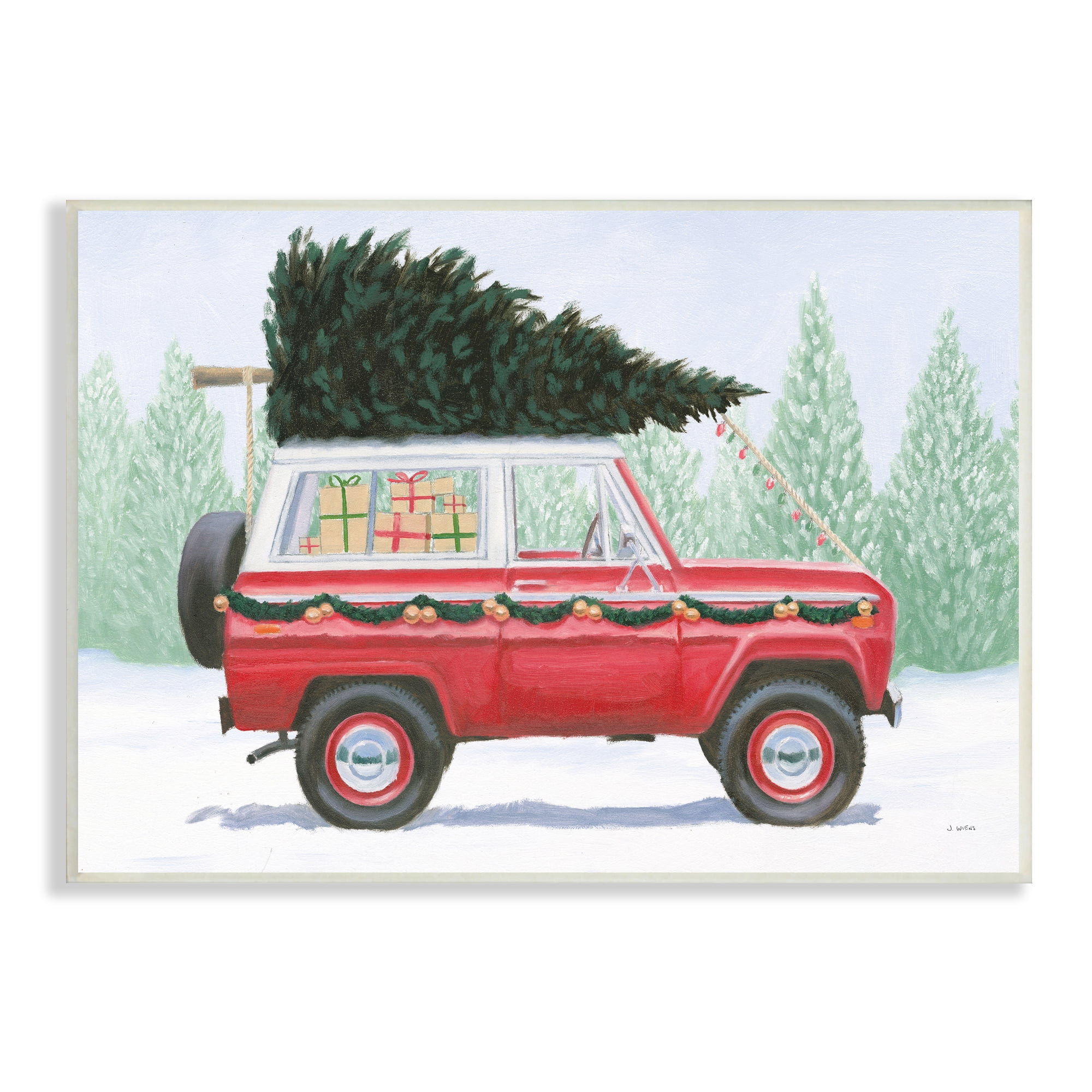 Stupell Indtries Red Utility Truck Winter Christmas Tree Snowy Forest,19 x 13,Design by James Wiens