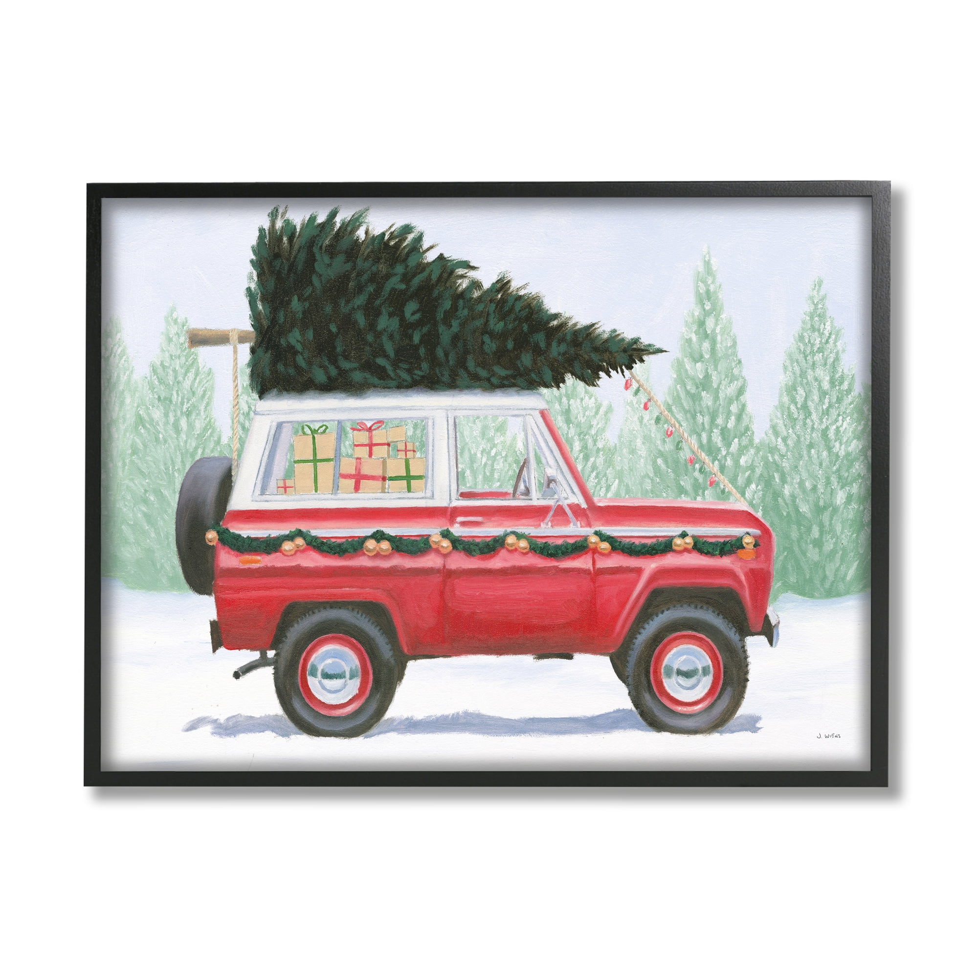 Stupell Indtries Red Utility Truck Winter Christmas Tree Snowy Forest,20 x 16,Design by James Wiens