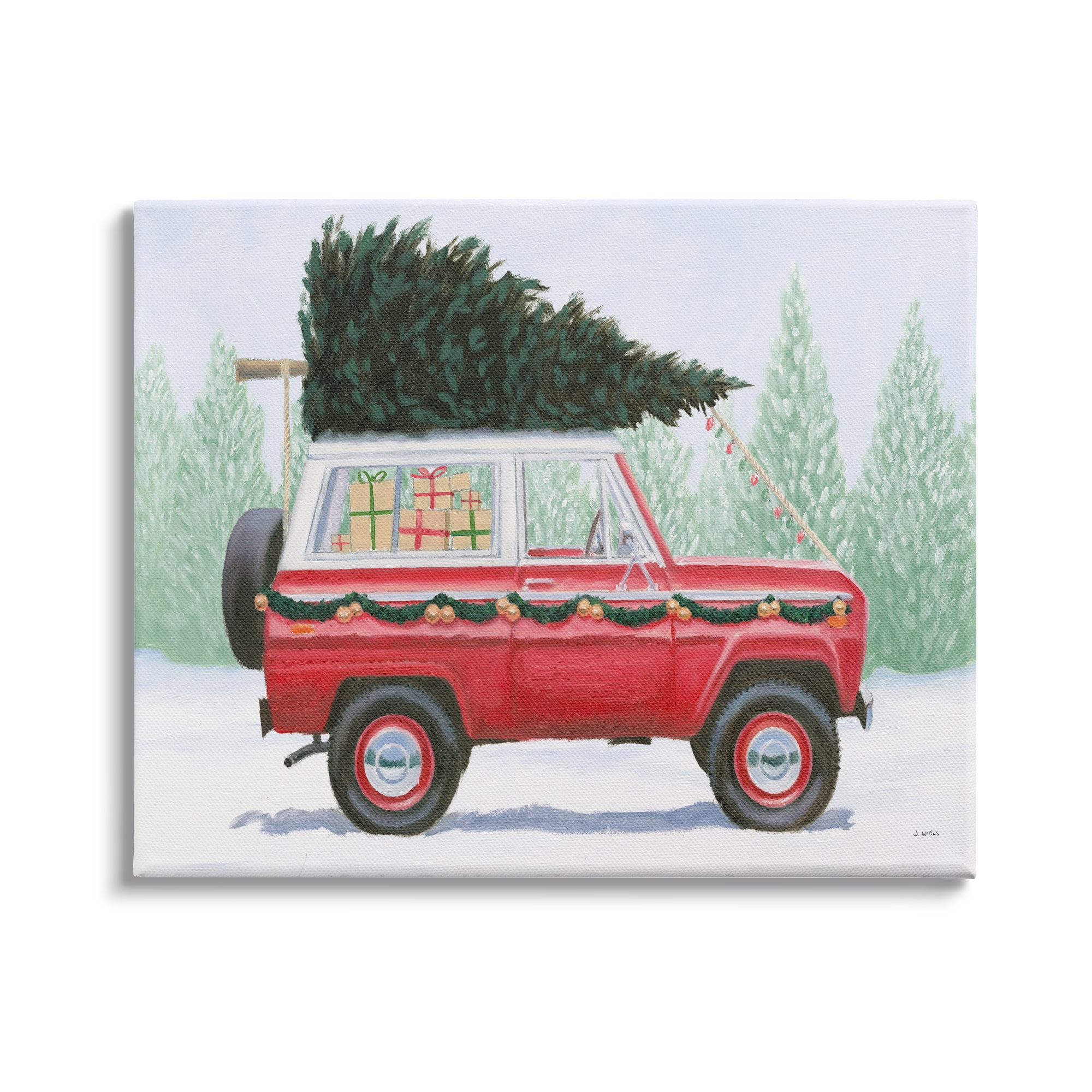 Stupell Indtries Red Utility Truck Winter Christmas Tree Snowy Forest,30 x 24,Design by James Wiens