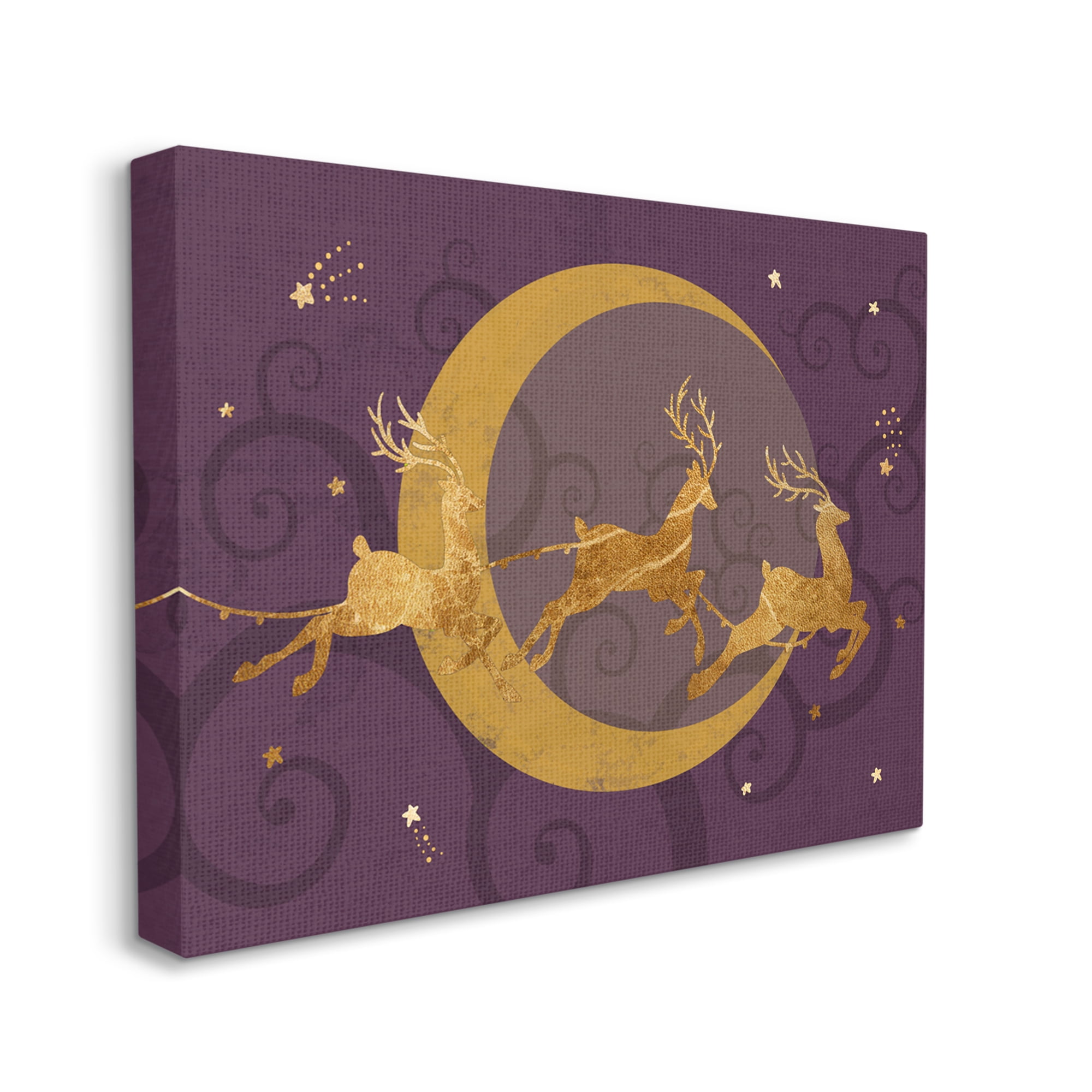Stupell Indtries Reindeers Flying over Crescent Moon Glam Christmas Sky, 16 x 20, Design by Daphne Polselli