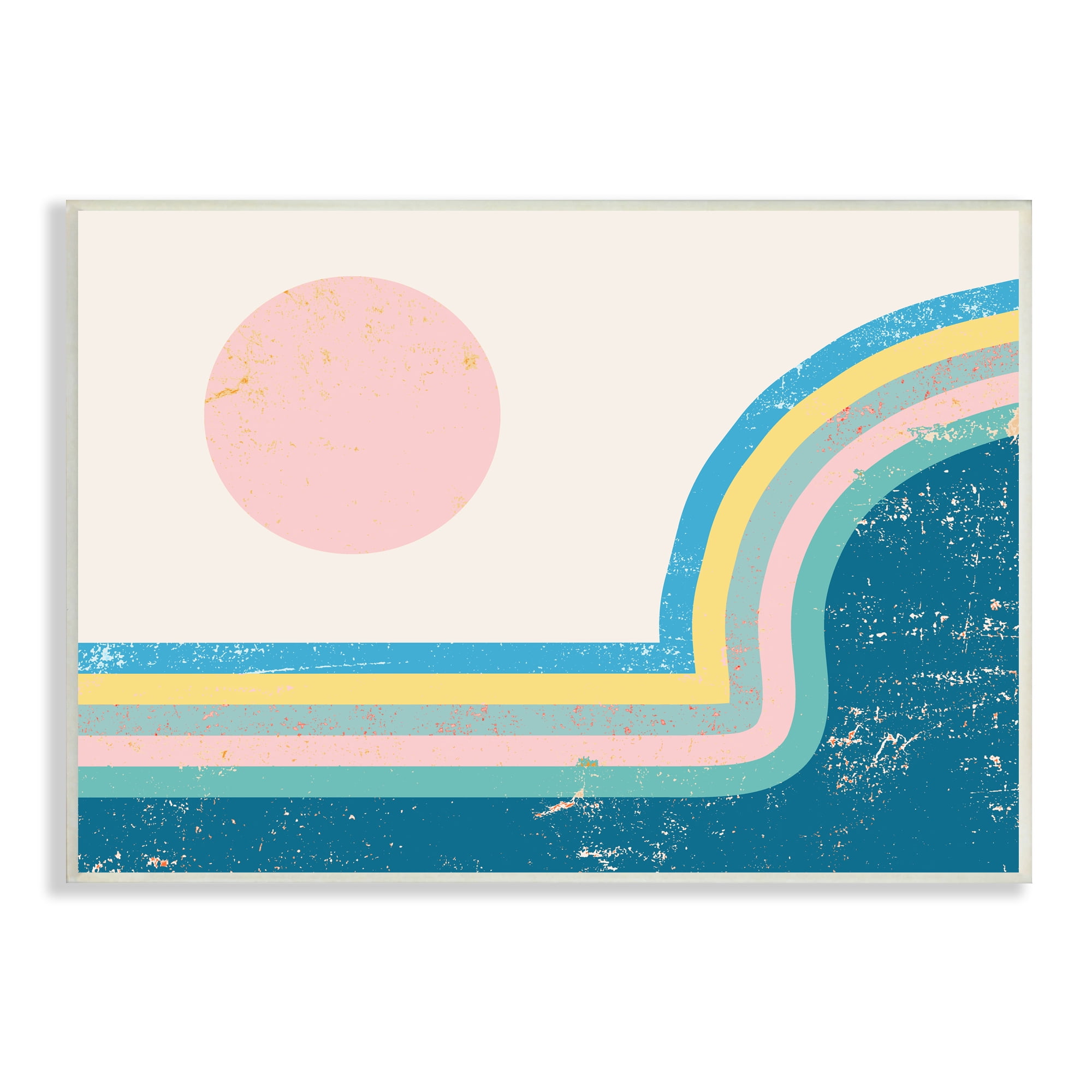 Stupell Indtries Retro Sun Landscape Round Curved Mountain Blue Pink,19 x 13,Design by Daphne Polselli
