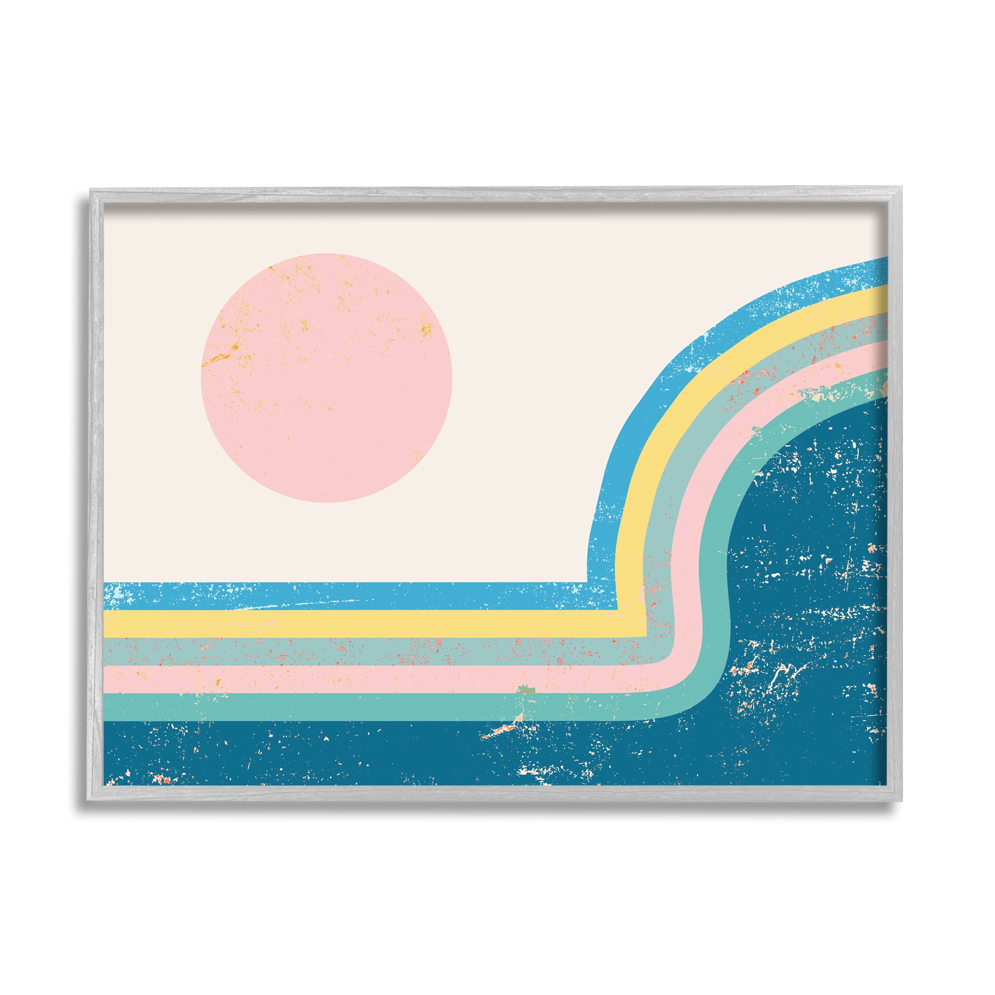 Stupell Indtries Retro Sun Landscape Round Curved Mountain Blue Pink,20 x 16,Design by Daphne Polselli