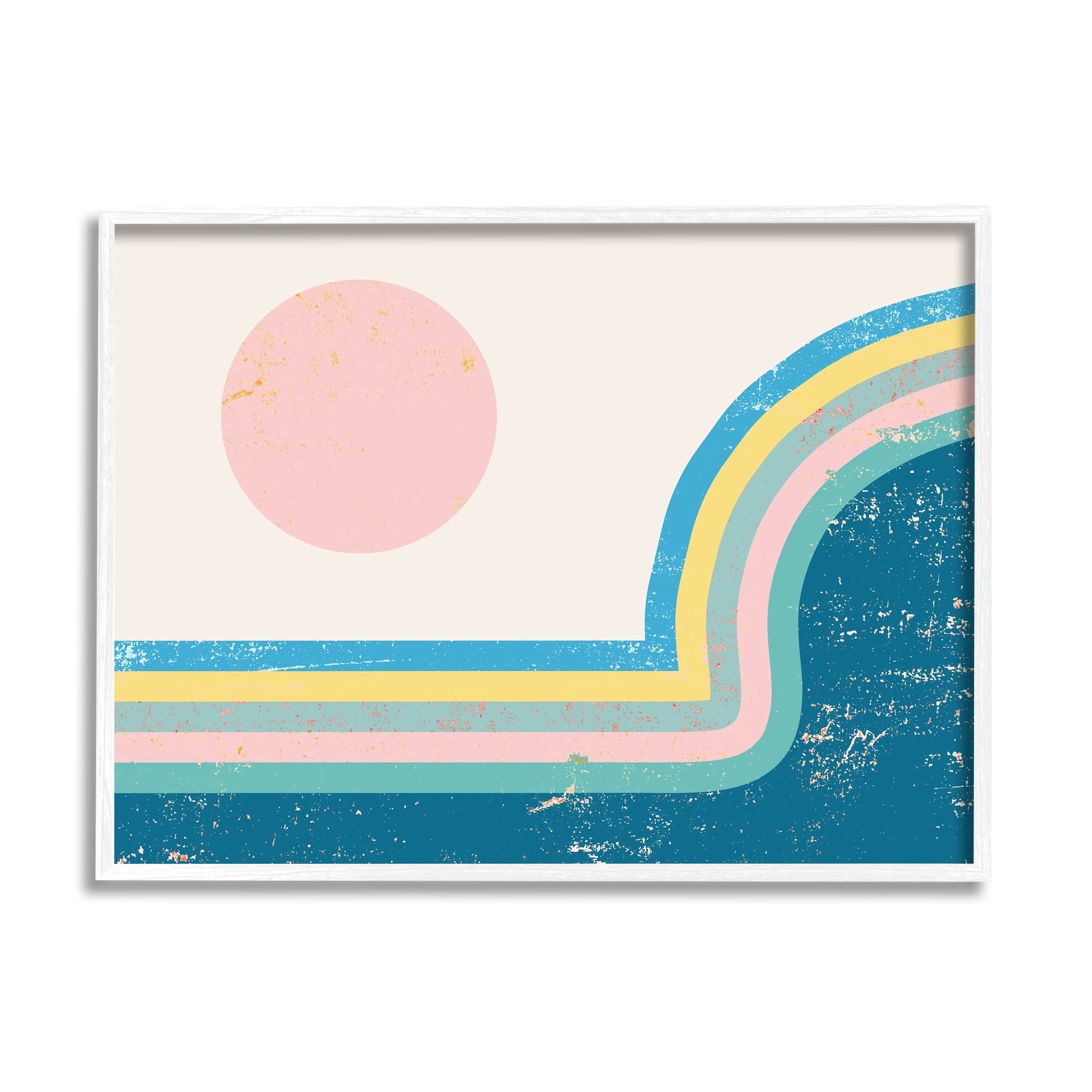 Stupell Indtries Retro Sun Landscape Round Curved Mountain Blue Pink,20 x 16,Design by Daphne Polselli