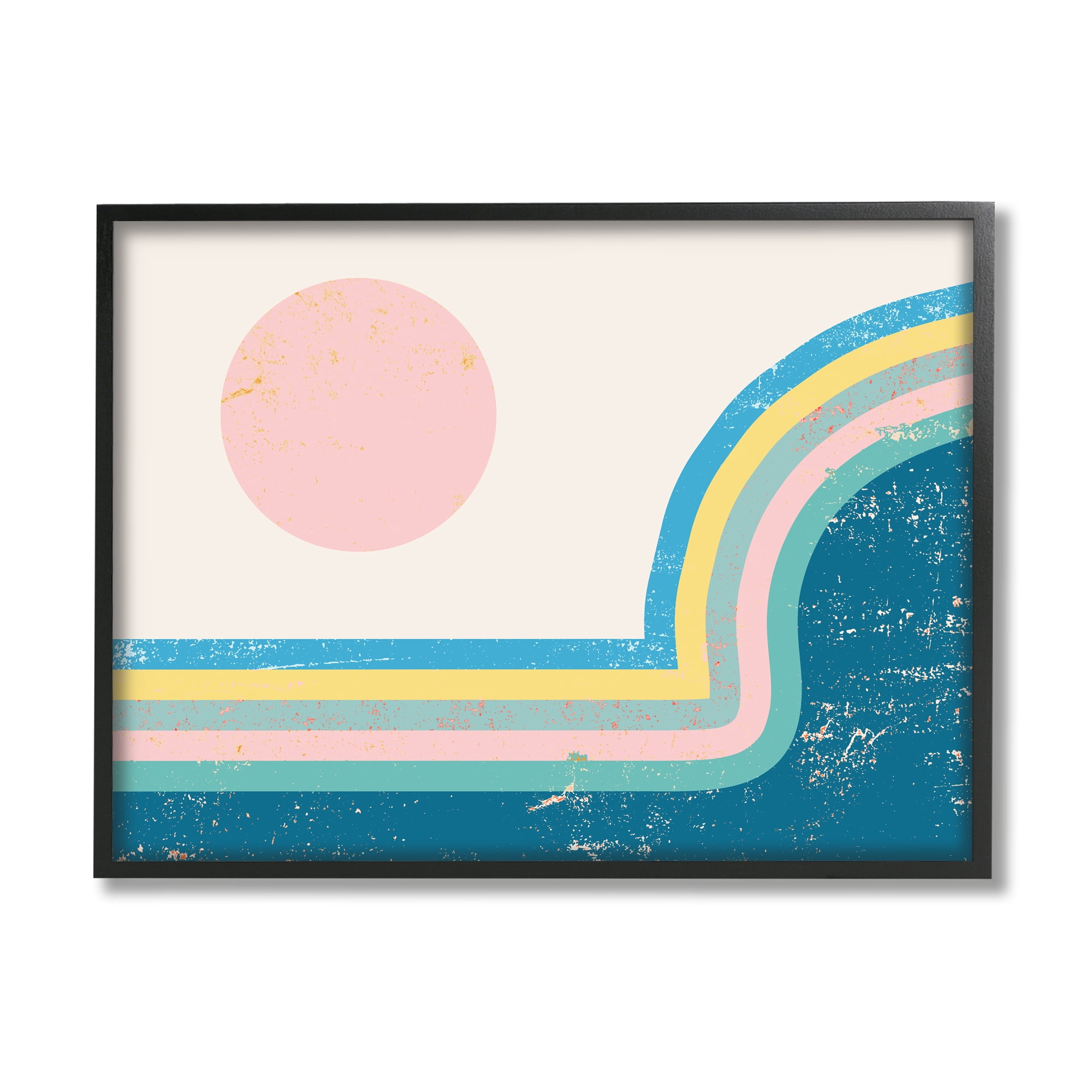 Stupell Indtries Retro Sun Landscape Round Curved Mountain Blue Pink,20 x 16,Design by Daphne Polselli