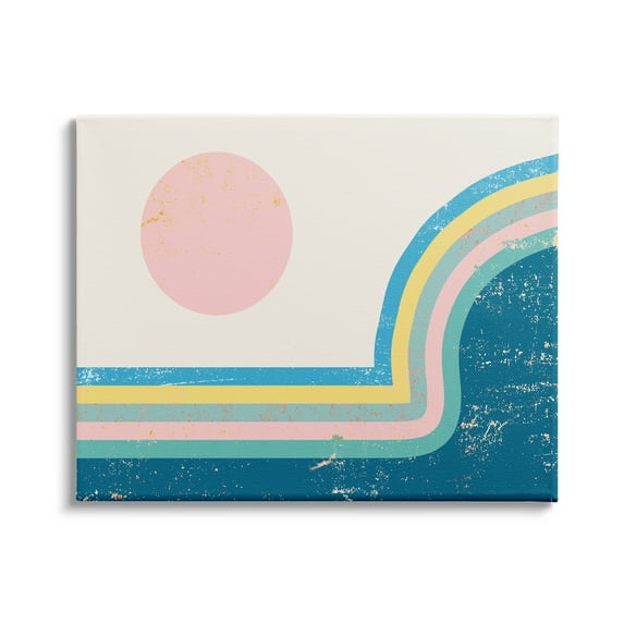 Stupell Indtries Retro Sun Landscape Round Curved Mountain Blue Pink,48 x 36,Design by Daphne Polselli