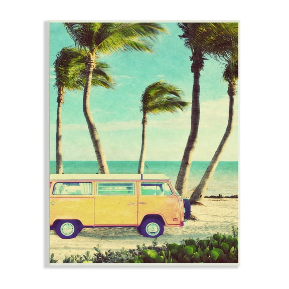 Stupell Indtries Retro Van Sunny Haze Beach Sand Palm Trees,13 x 19,Design by Gail Peck