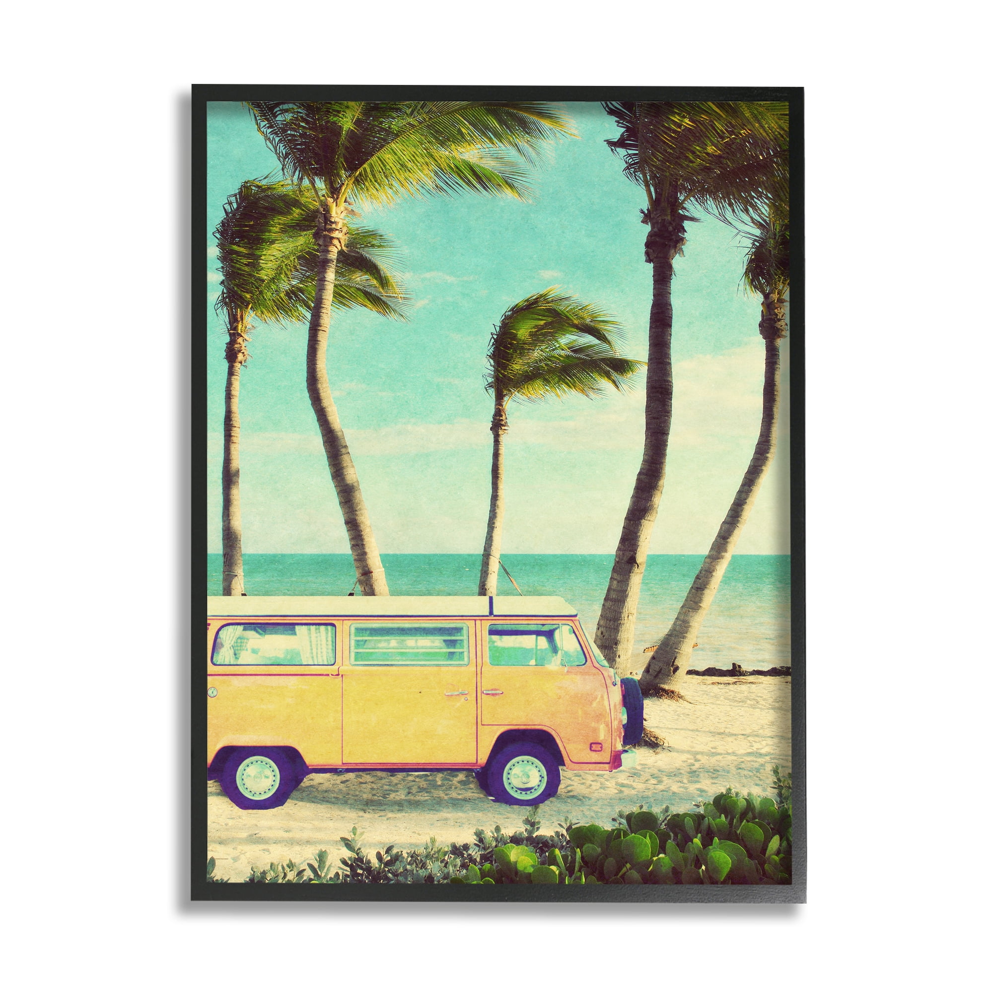 Stupell Indtries Retro Van Sunny Haze Beach Sand Palm Trees,16 x 20,Design by Gail Peck