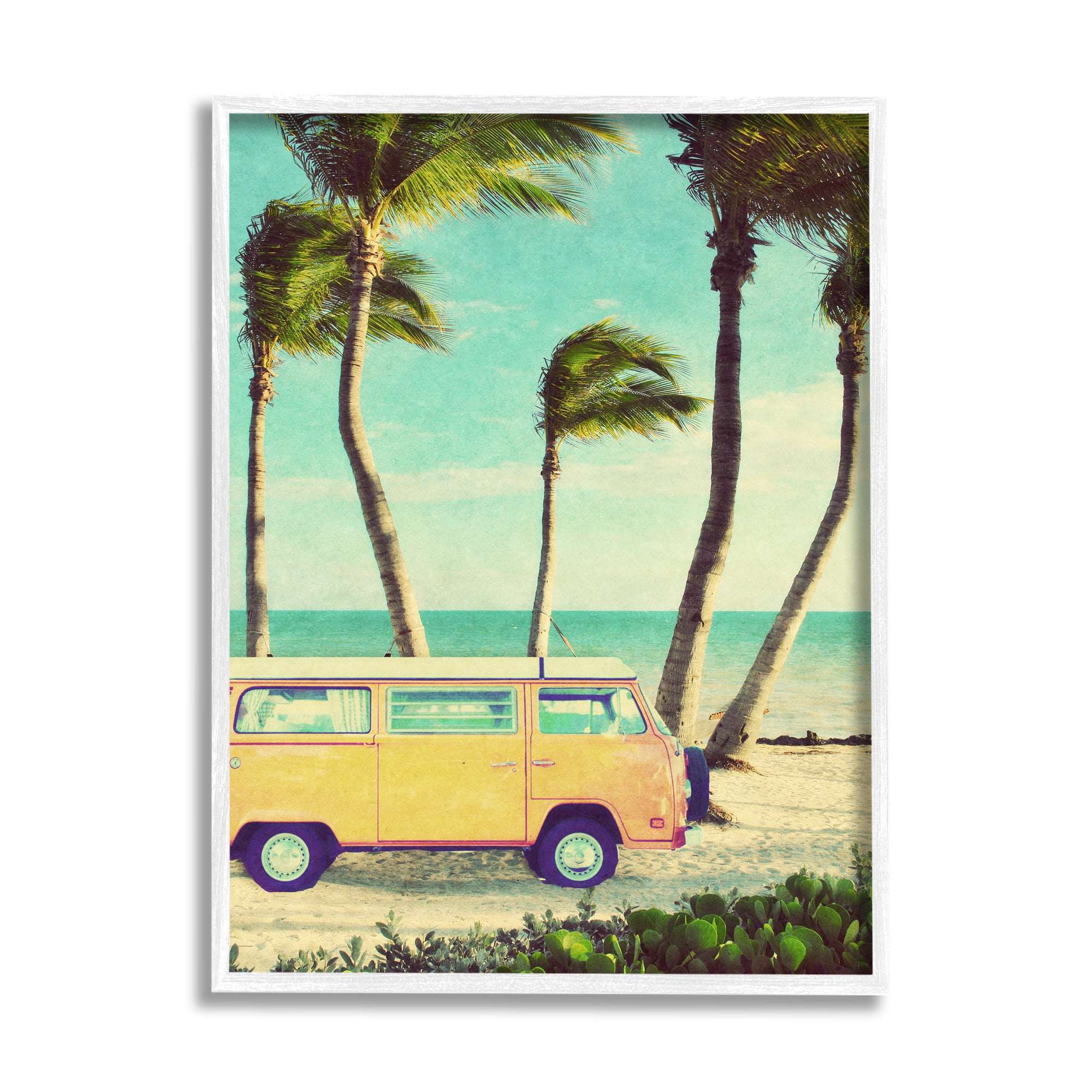 Stupell Indtries Retro Van Sunny Haze Beach Sand Palm Trees,24 x 30,Design by Gail Peck