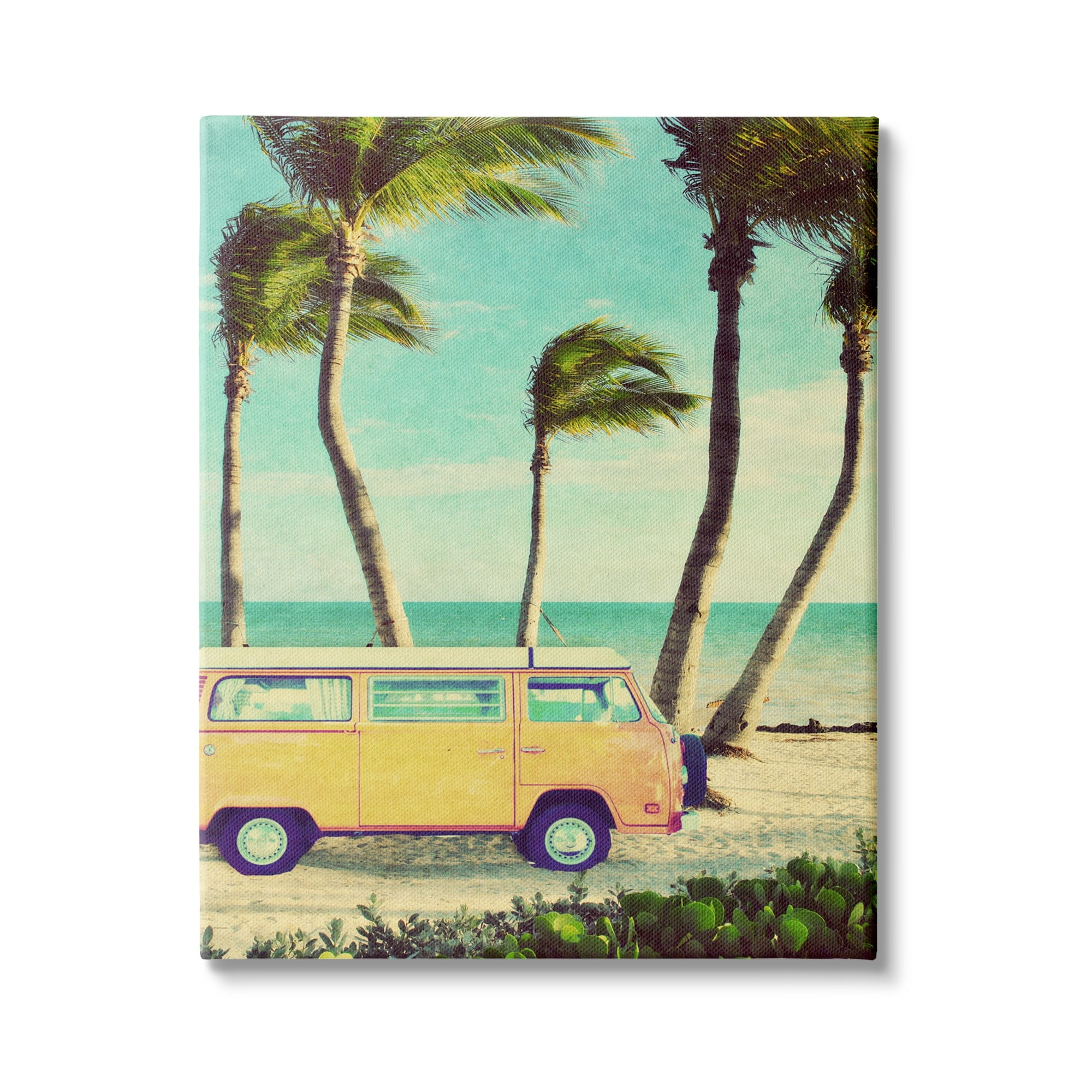 Stupell Indtries Retro Van Sunny Haze Beach Sand Palm Trees,24 x 30,Design by Gail Peck