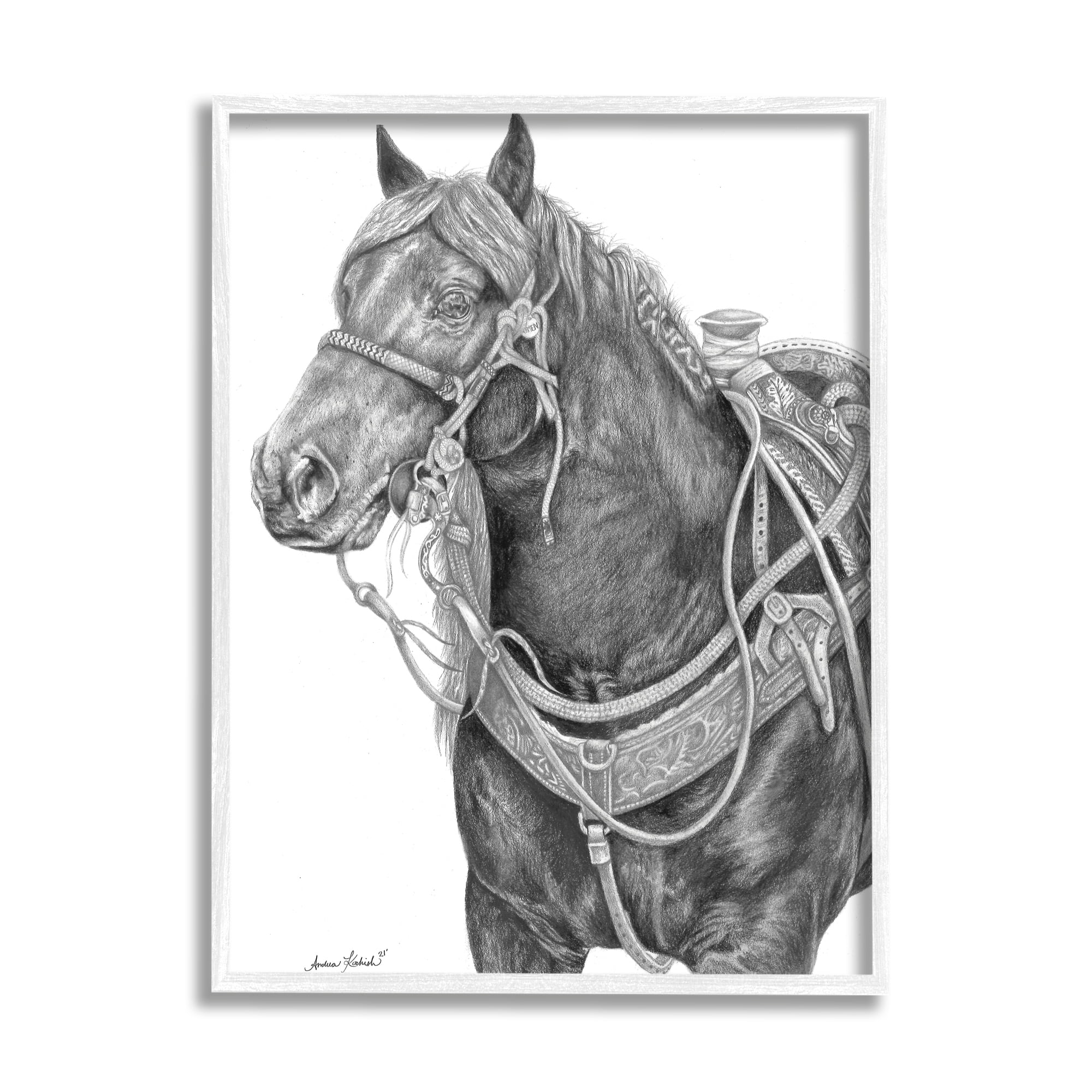 Stupell Indtries Riding Horse Portrait Minimal Elegant Pencil Mark Pattern,11 x 14,Design by Andrea Kochish