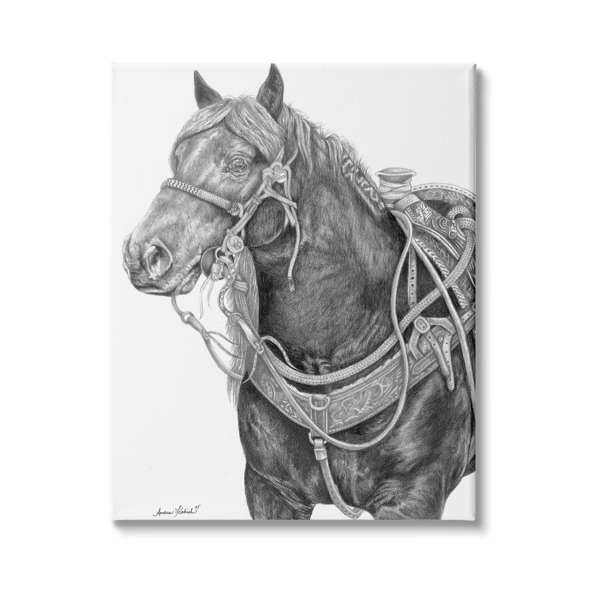Stupell Indtries Riding Horse Portrait Minimal Elegant Pencil Mark Pattern,16 x 20,Design by Andrea Kochish