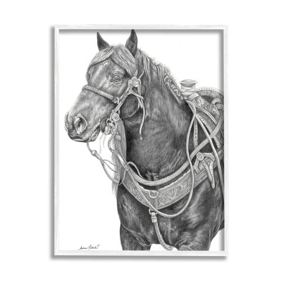 Stupell Indtries Riding Horse Portrait Minimal Elegant Pencil Mark Pattern,16 x 20,Design by Andrea Kochish