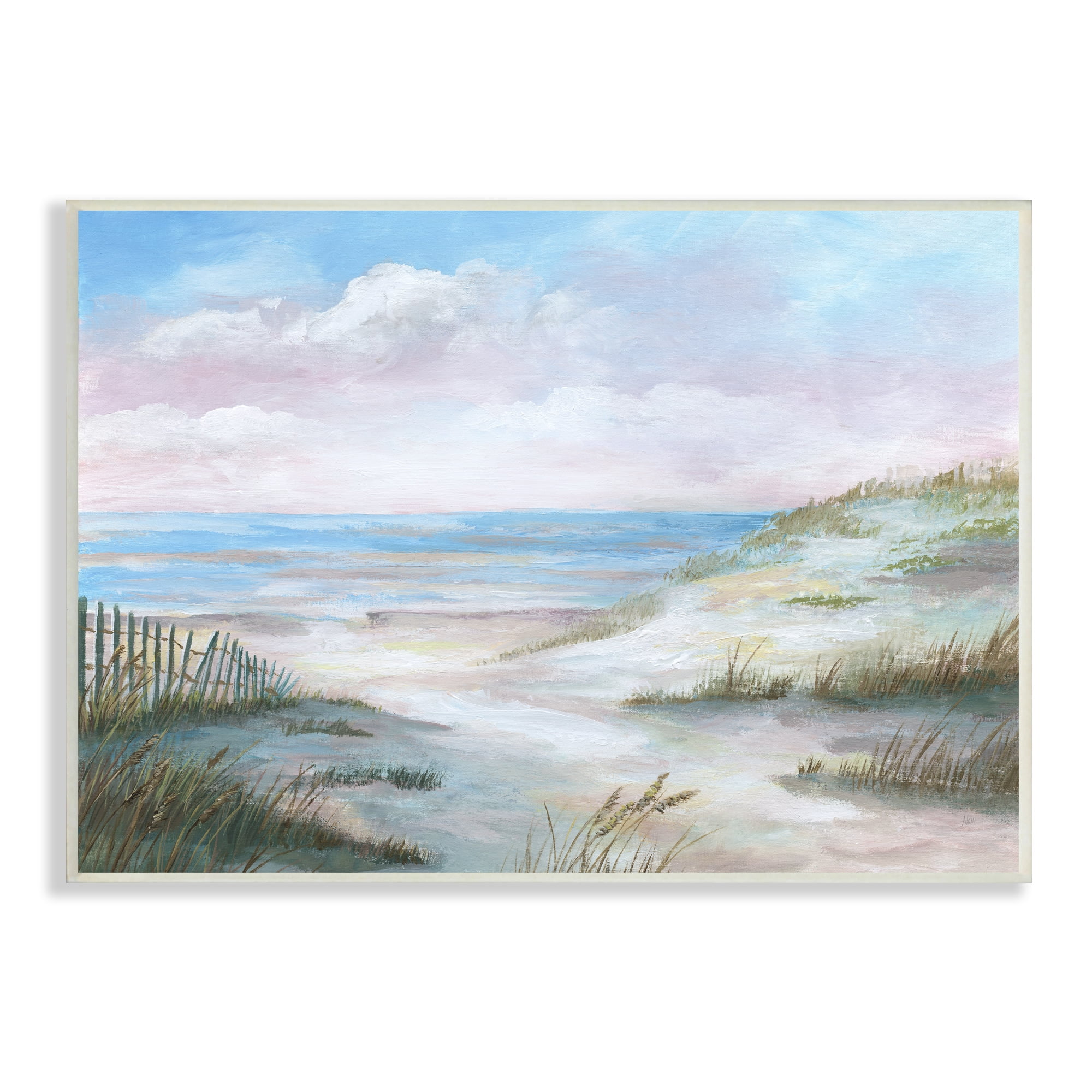 Soft Pink and Blue Beach Scene MDF Wall Plaque