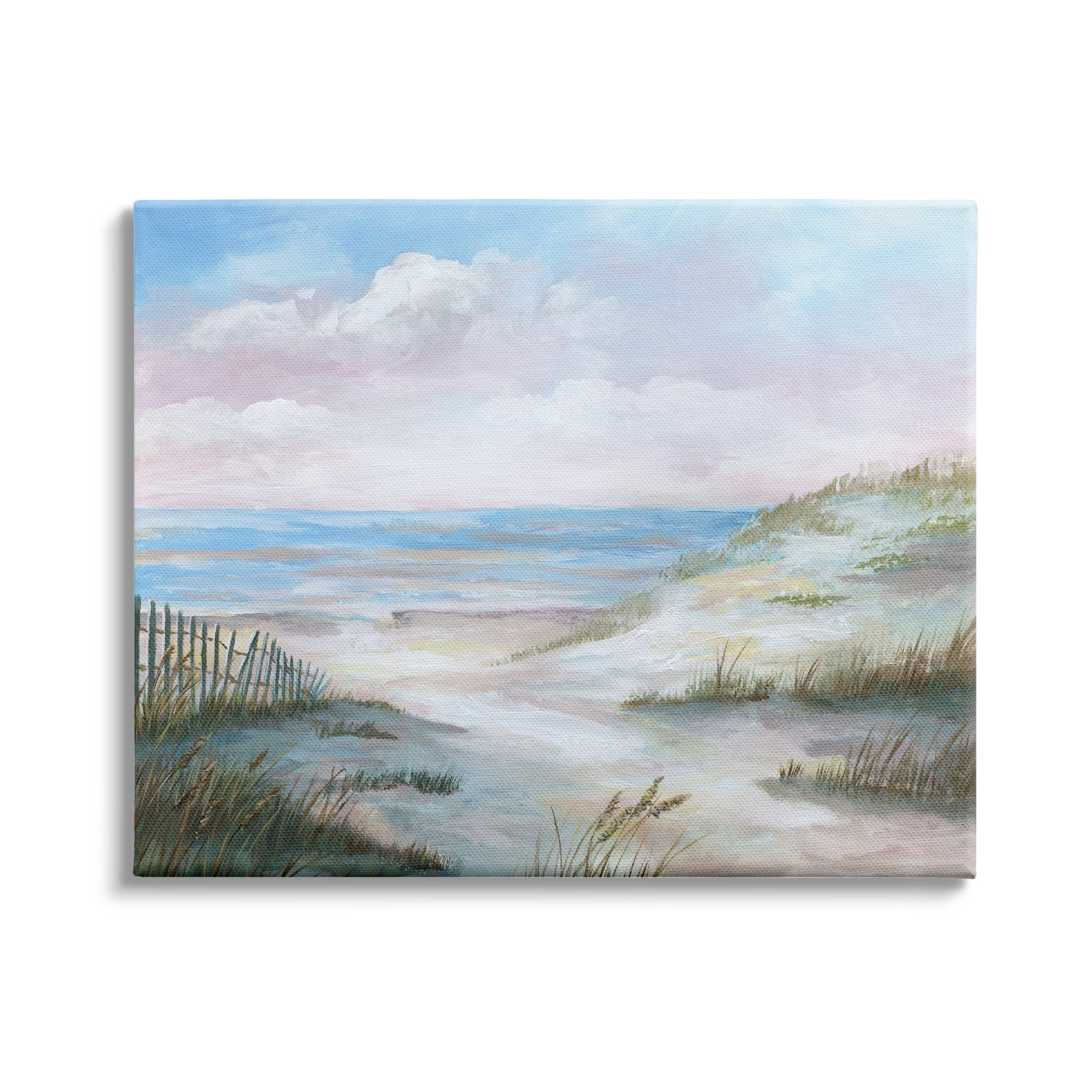 Soft Pink and Blue Coastal Landscape Canvas Wall Art, 48 x 36