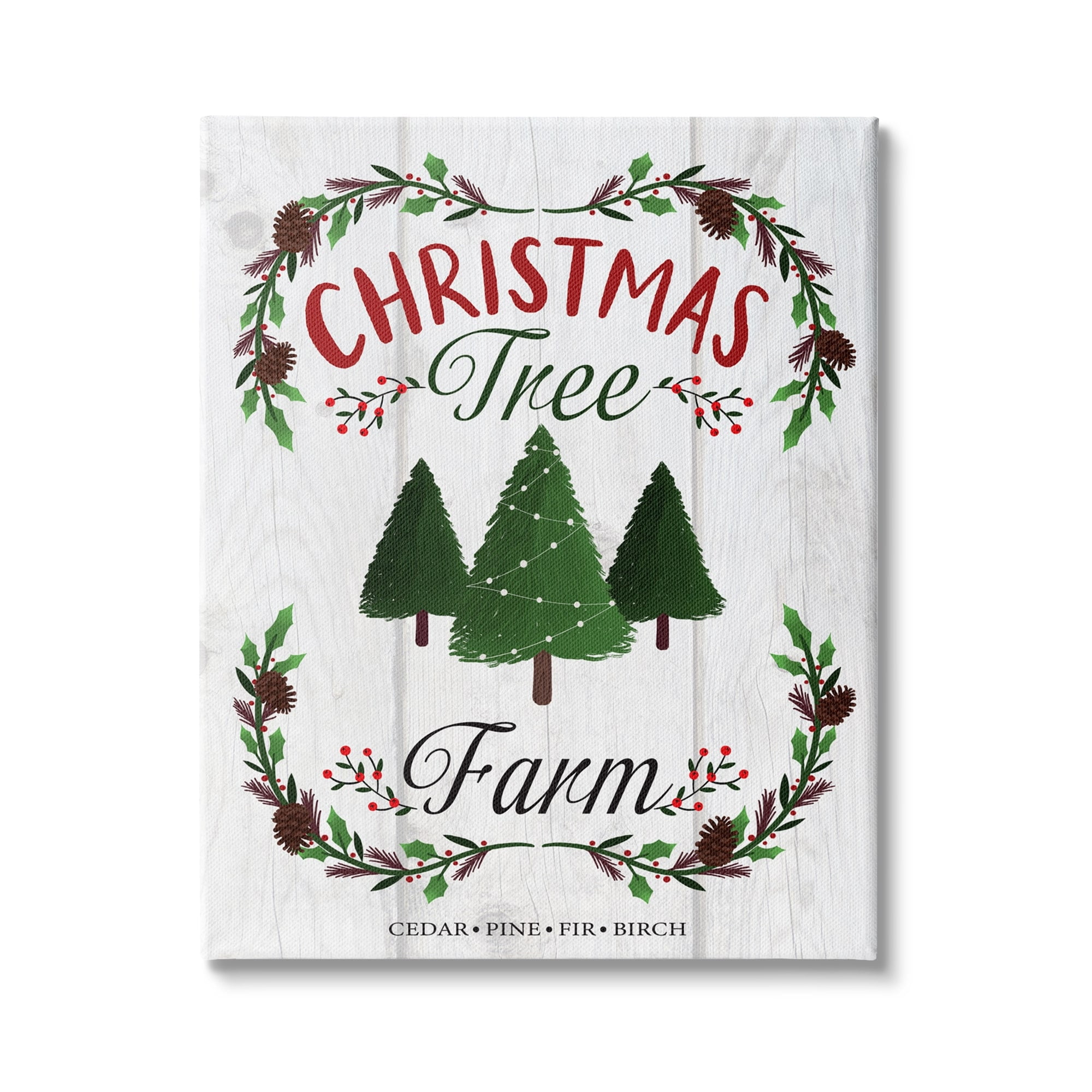 Stupell Indtries Rtic Christmas Tree Farm Advertisement Green Pine Holly,30 x 40,Design by Louise Allen Designs
