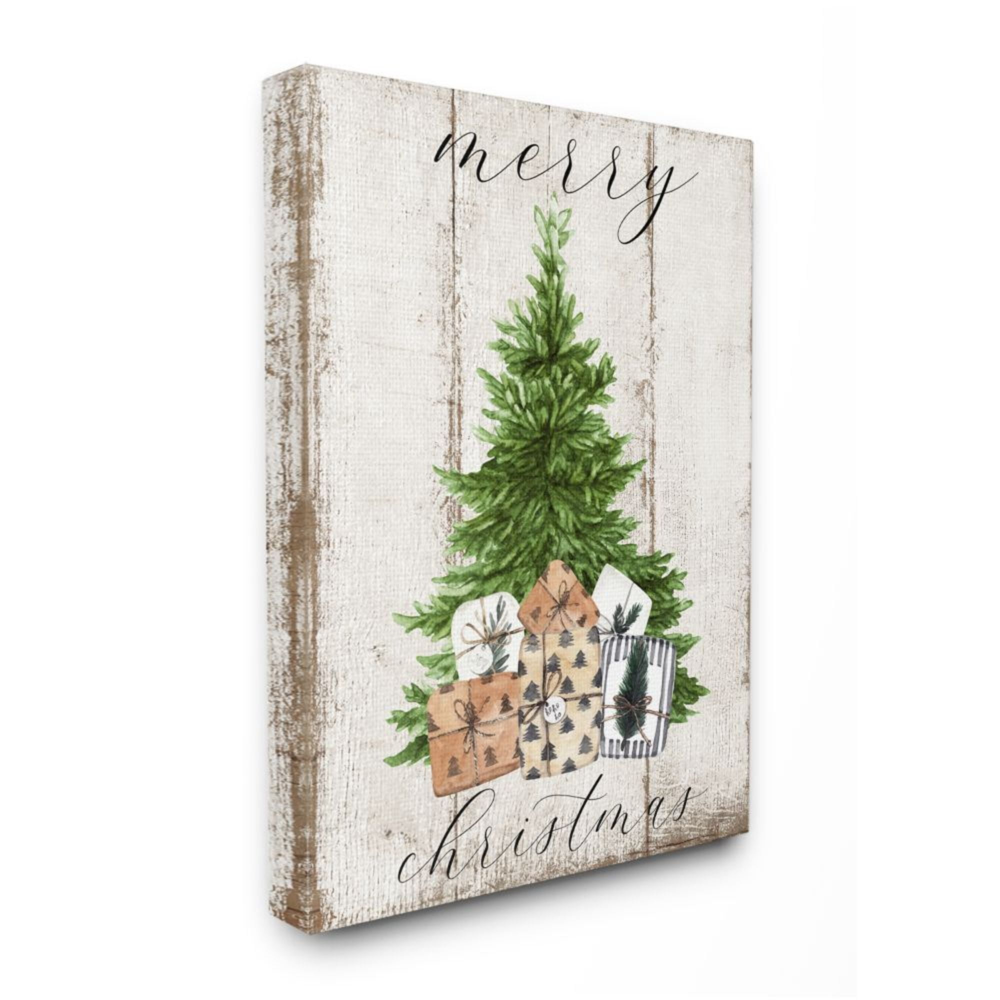 Stupell Indtries Rtic Distressed Merry Christmas Tree Illtration Design by Deborah Brown, 36" x 48"