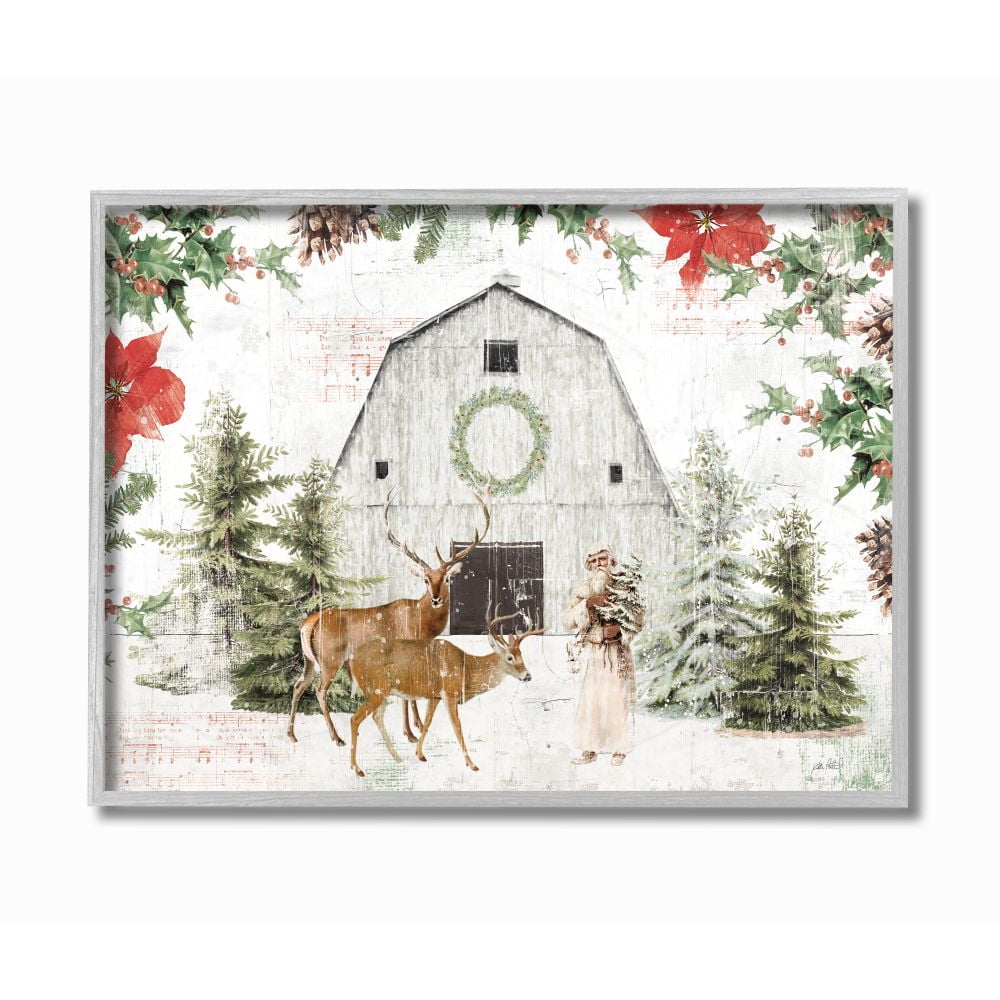 Stupell Indtries Rtic Holiday Barn Animals Seasonal Christmas Winter Framed Wall Art Design by Katie Pertiet, 16" x 20", Gray Framed