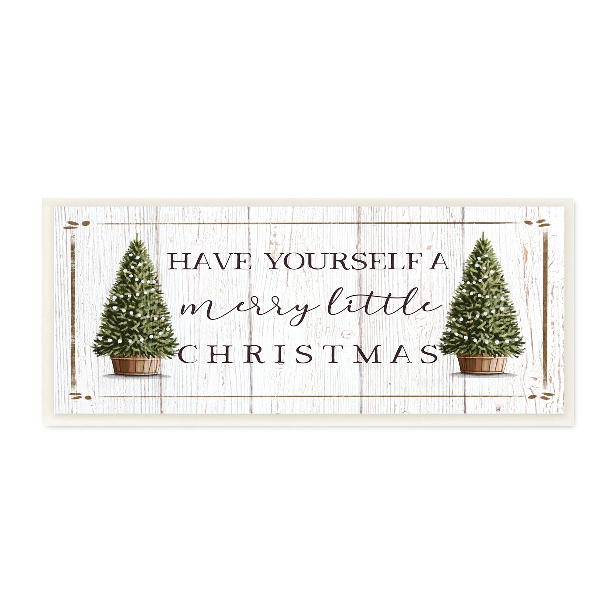 Stupell Indtries Rtic Merry Little Christmas Phrase Holiday Fir Trees,17 x 7,Design by Elizabeth Tyndall
