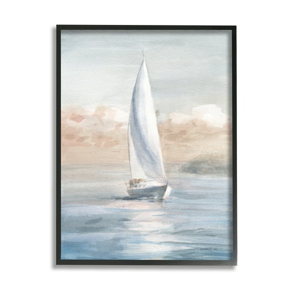 Stupell Indtries Sailboat Under Cloudy Morning Sunrise Soft Contemporary Ocean,11 x 14,Design by Danhui Nai